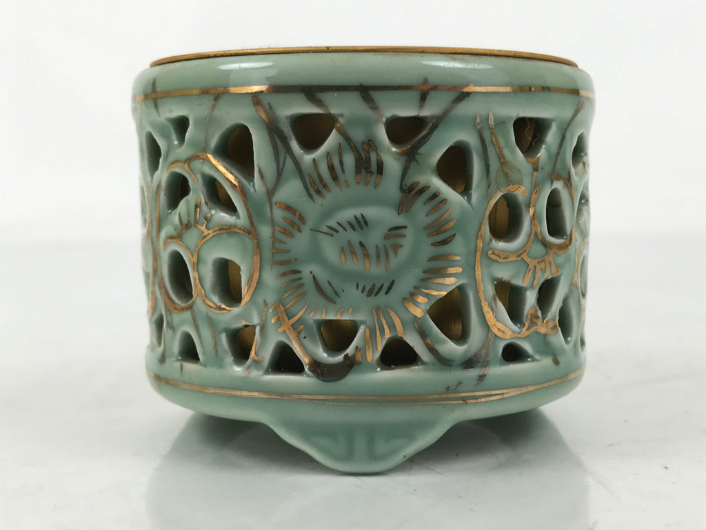 Japanese Buddhist Altar Porcelain Incense Burner Koro Vtg Celadon Blue BA666
