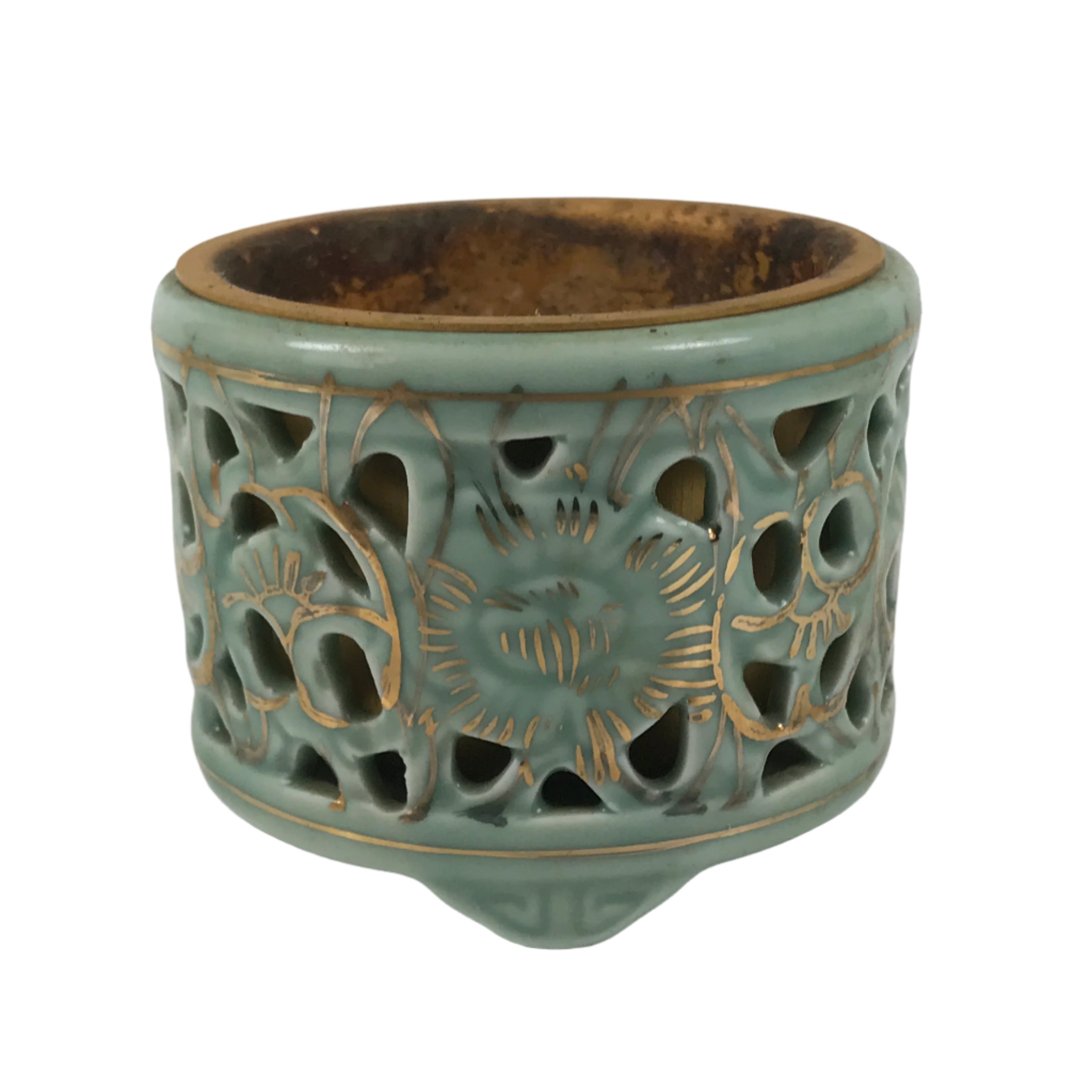 Japanese Buddhist Altar Porcelain Incense Burner Koro Vtg Celadon Blue BA666