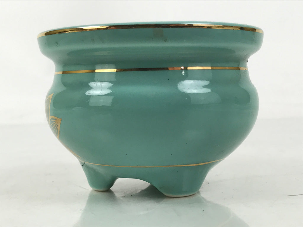 Japanese Buddhist Altar Porcelain Incense Burner Koro Vtg Celadon Lotus BA664