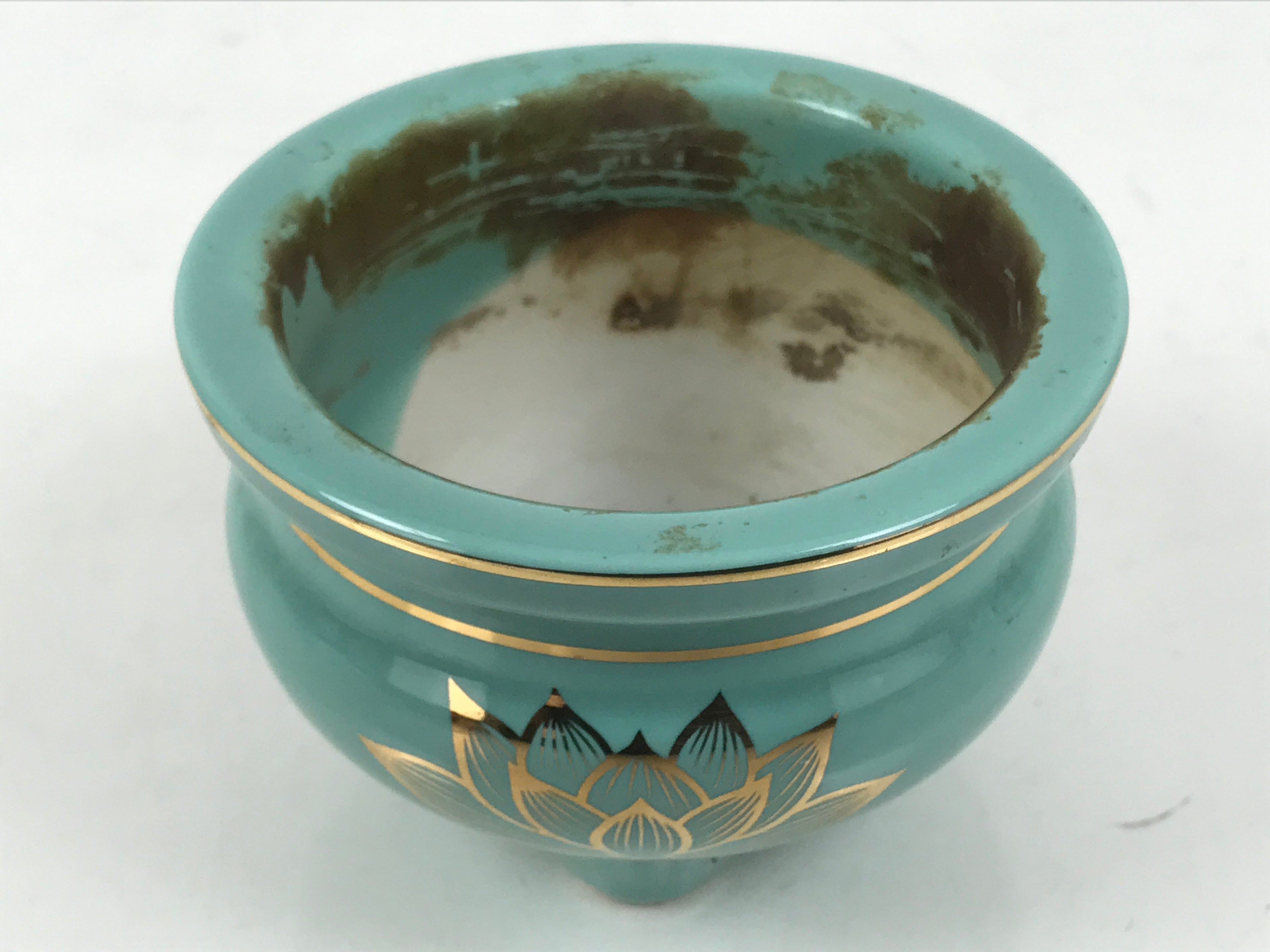 Japanese Buddhist Altar Porcelain Incense Burner Koro Vtg Celadon Lotus BA664