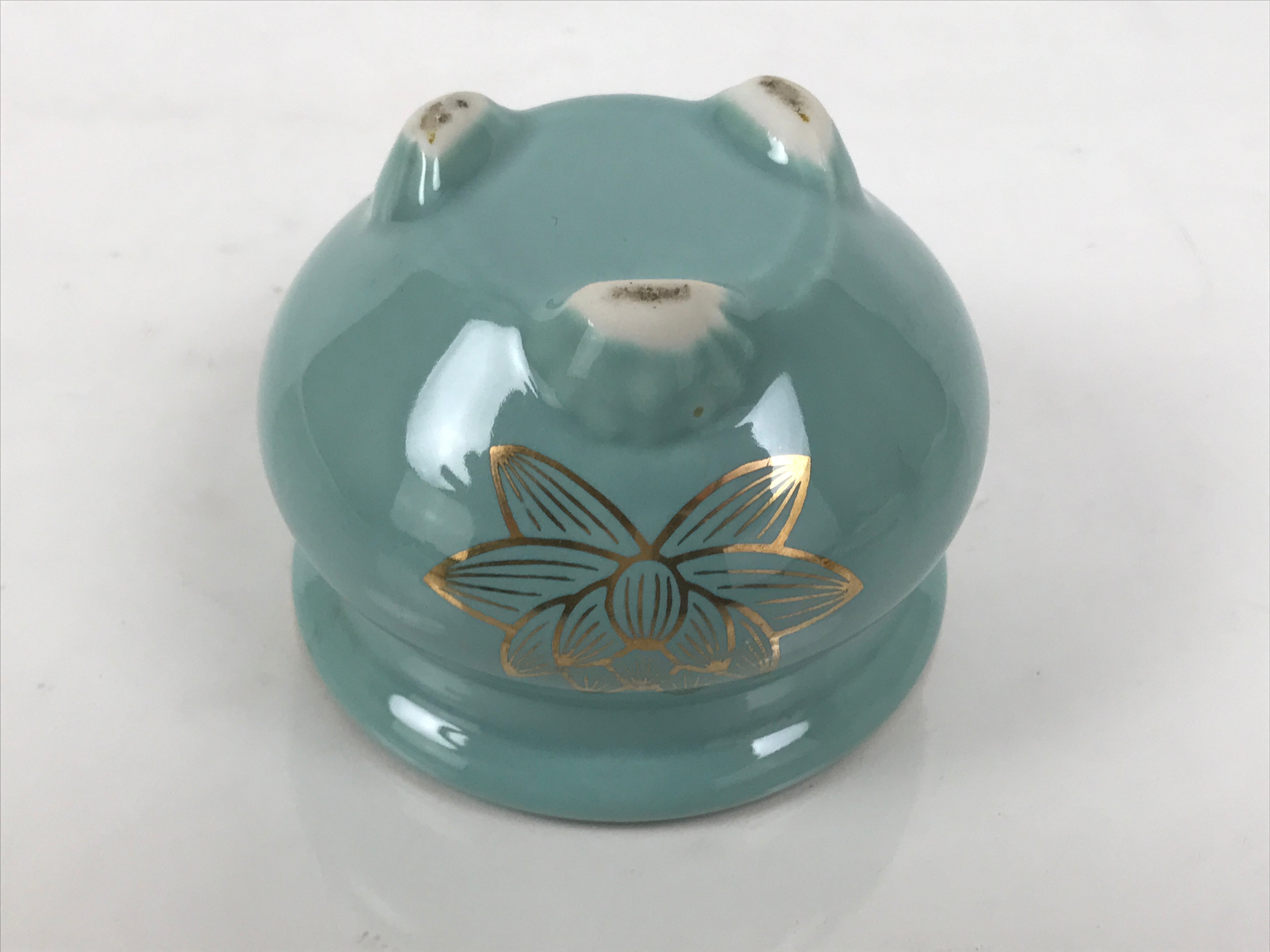 Japanese Buddhist Altar Porcelain Incense Burner Koro Vtg Celadon Lotus BA920