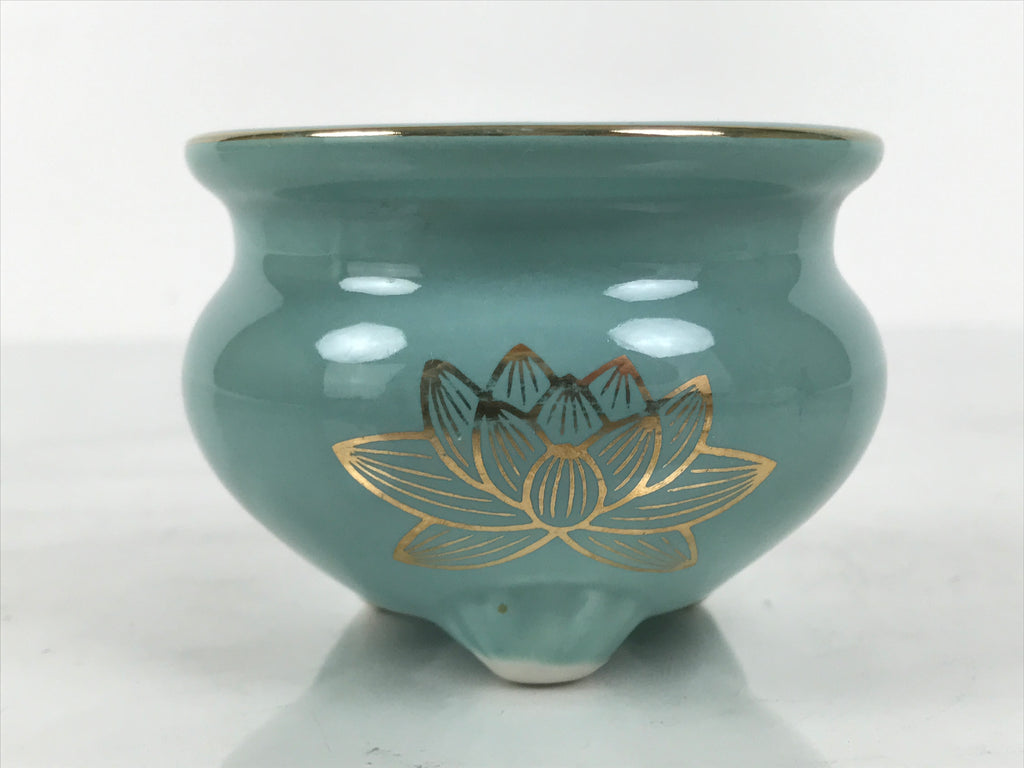 Japanese Buddhist Altar Porcelain Incense Burner Koro Vtg Celadon Lotus BA920