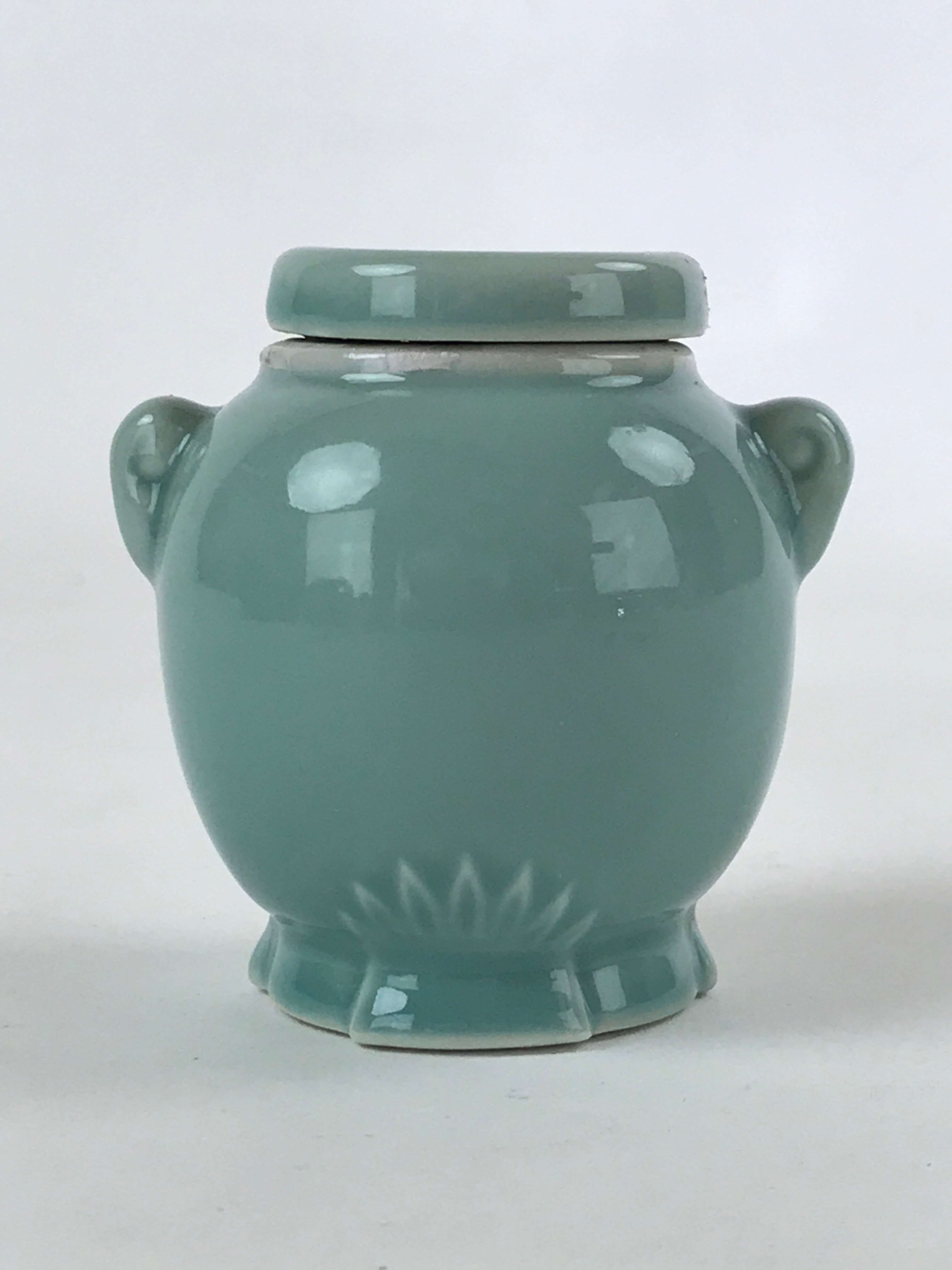 Japanese Buddhist Altar Porcelain Matchstick Disposal Jar Hikeshi Vtg Blue BA114