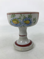 Japanese Buddhist Altar Porcelain Rice Offering Cup Vtg Blue Chrysanthemum BA720