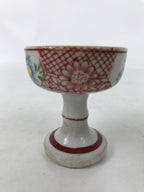 Japanese Buddhist Altar Porcelain Rice Offering Cup Vtg Blue Chrysanthemum BA720