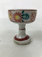 Japanese Buddhist Altar Porcelain Rice Offering Cup Vtg Red Chrysanthemum BA719