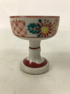Japanese Buddhist Altar Porcelain Rice Offering Cup Vtg Red Chrysanthemum BA719