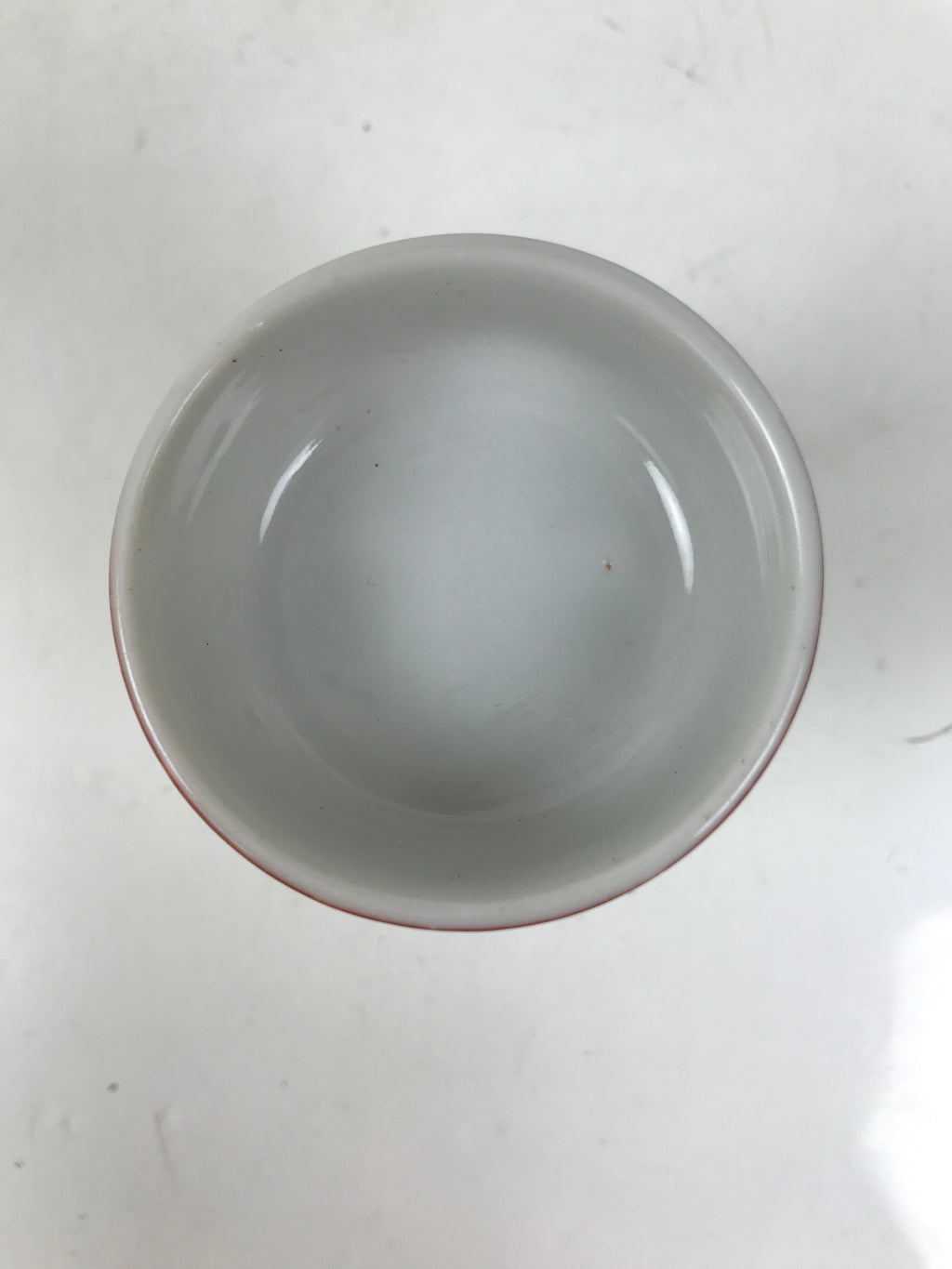 Japanese Buddhist Altar Porcelain Rice Offering Cup Vtg Red Chrysanthemum BA719