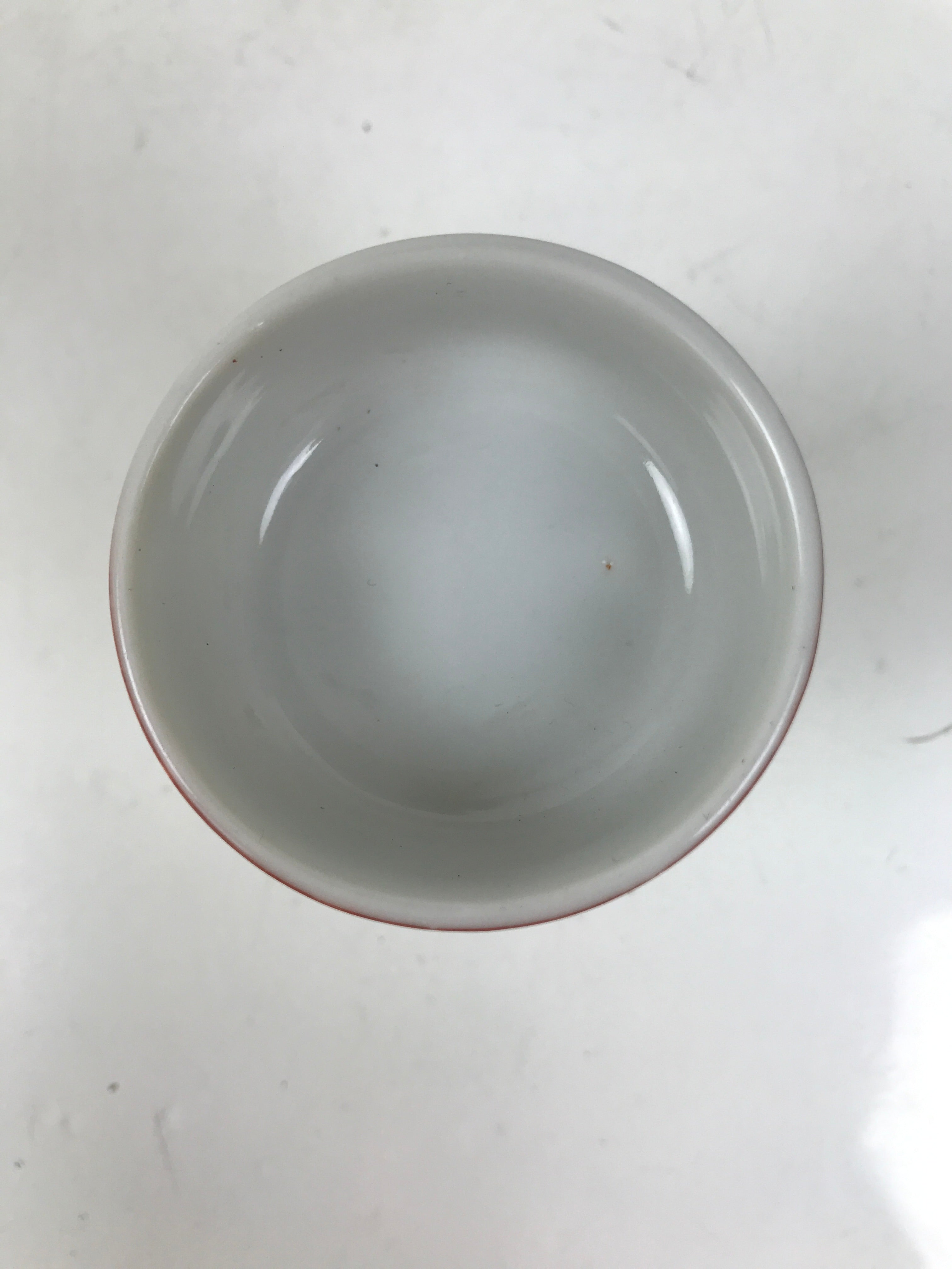 Japanese Buddhist Altar Porcelain Rice Offering Cup Vtg Red Chrysanthemum BA719