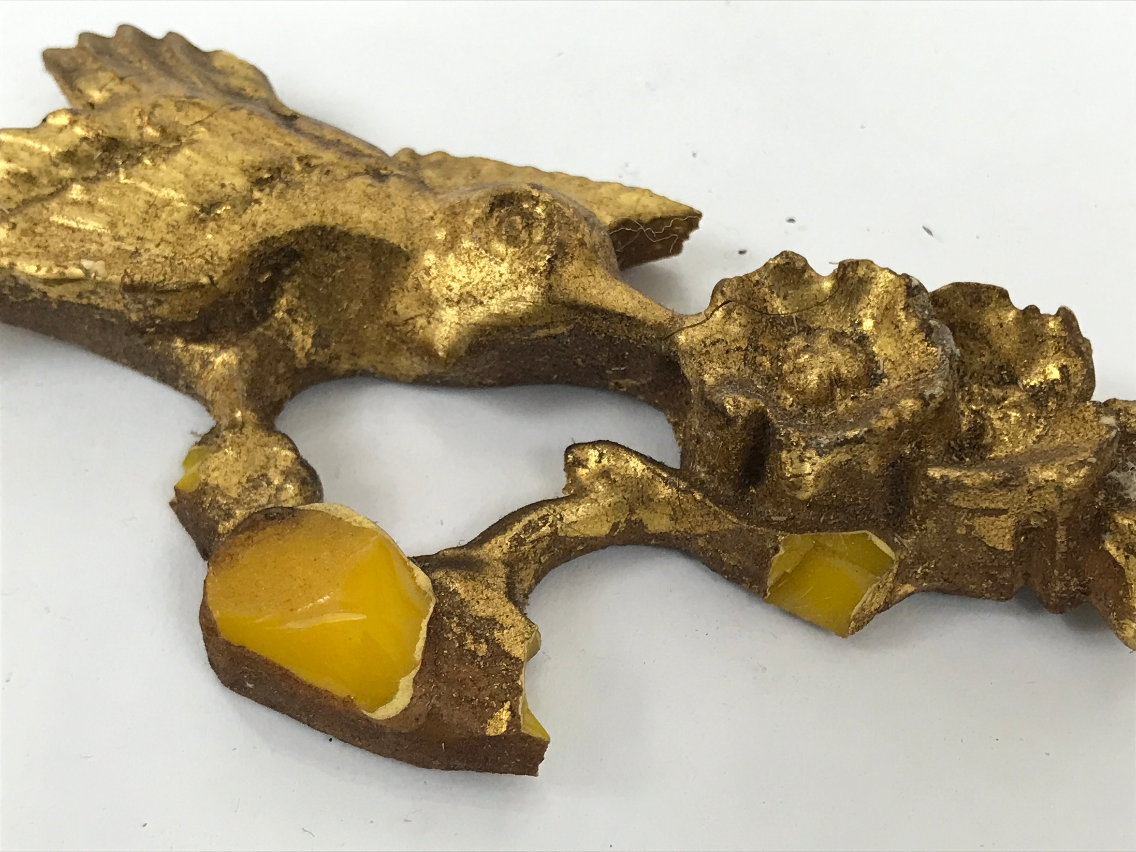 Japanese Buddhist Altar Resin Decor Butsudan Spare Part Vtg Bird Plum Gold BA752