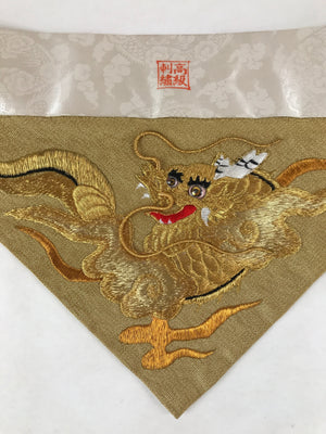 Japanese Buddhist Altar Silk Cloth Uchishiki Vtg Dragon Gold White BA256