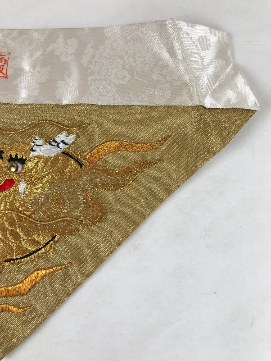 Japanese Buddhist Altar Silk Cloth Uchishiki Vtg Dragon Gold White BA256