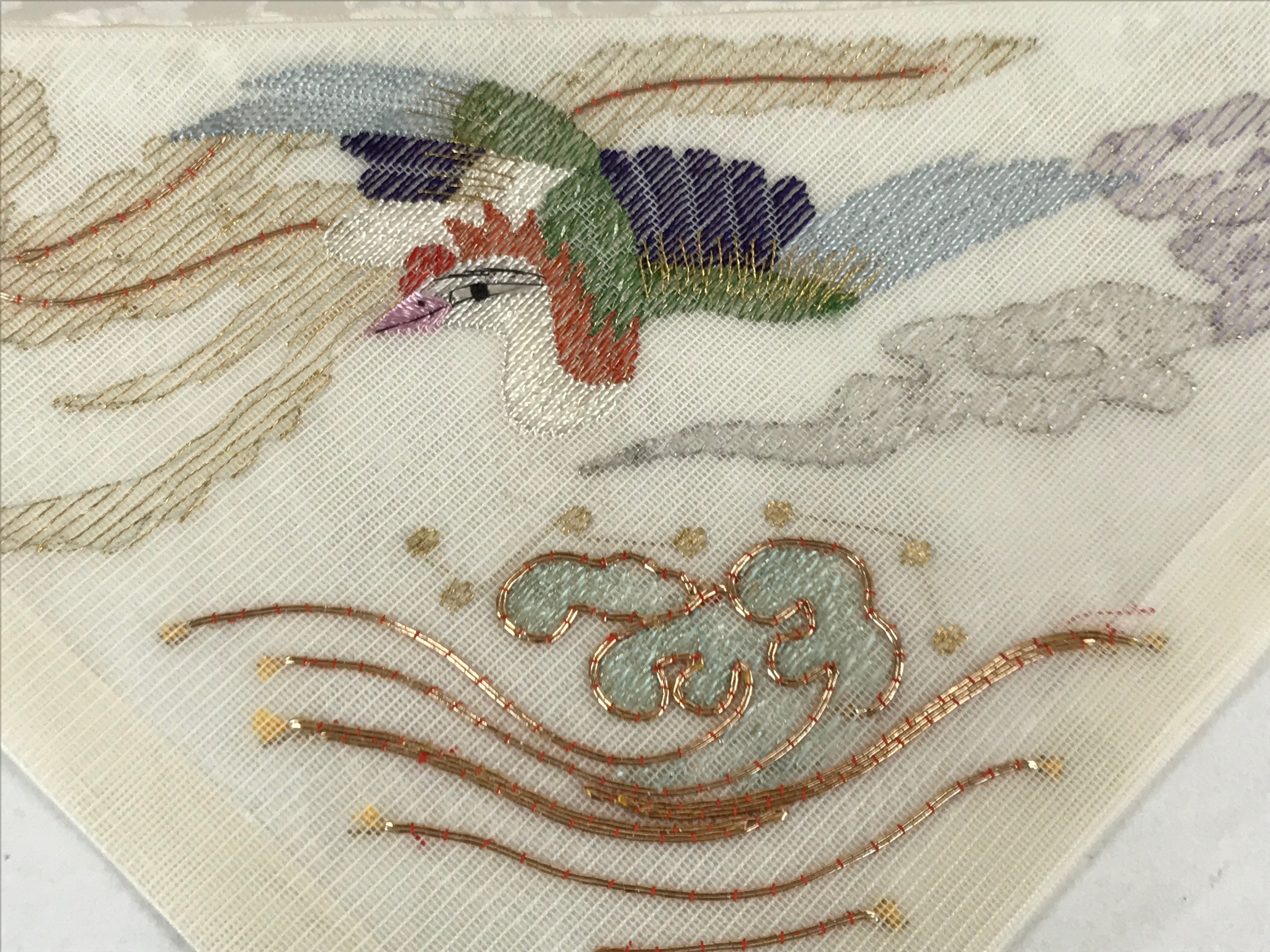 Japanese Buddhist Altar Silk Cloth Uchishiki Vtg Embroidered Phoenix Color BA254