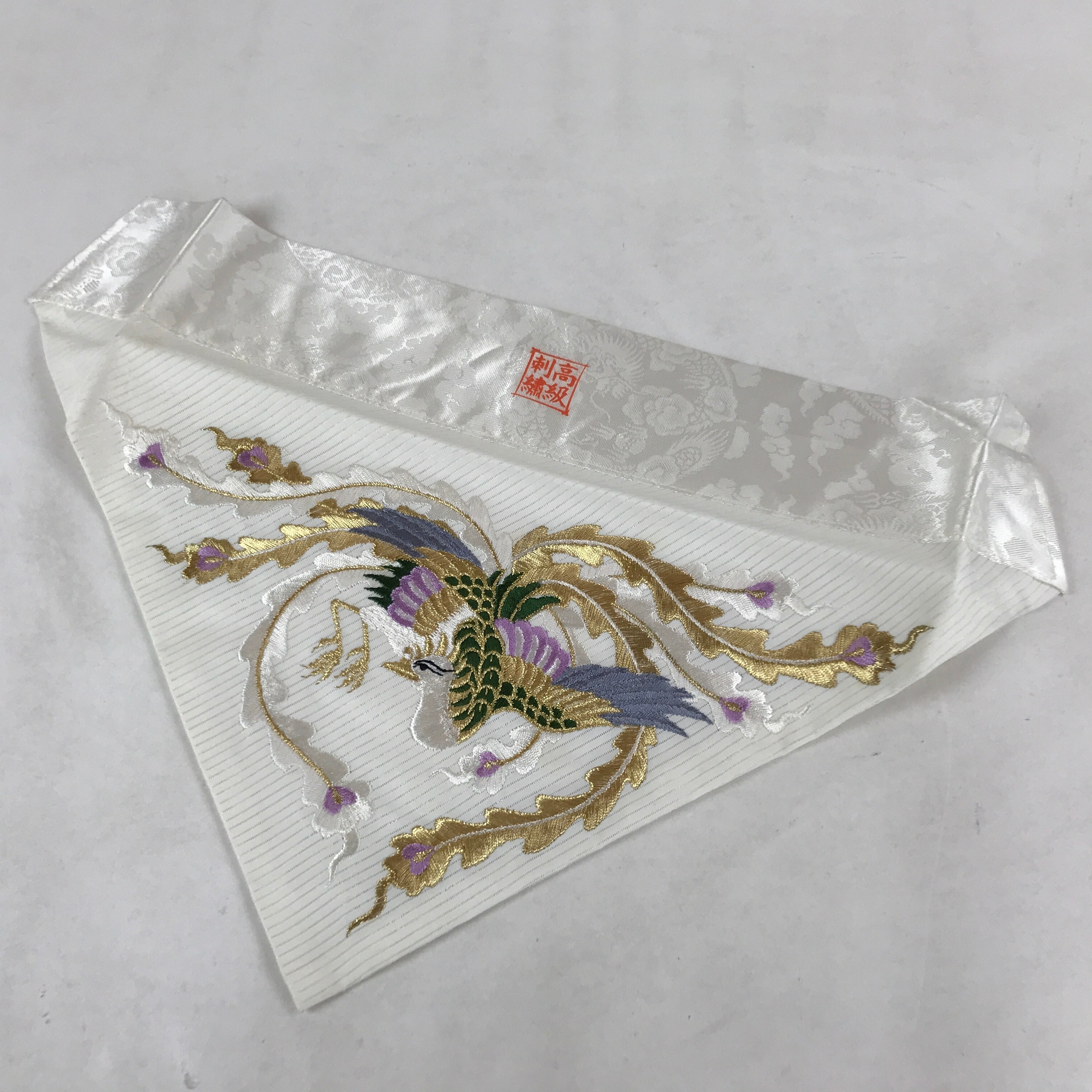 Japanese Buddhist Altar Silk Cloth Uchishiki Vtg Embroidered Phoenix Gold BA253