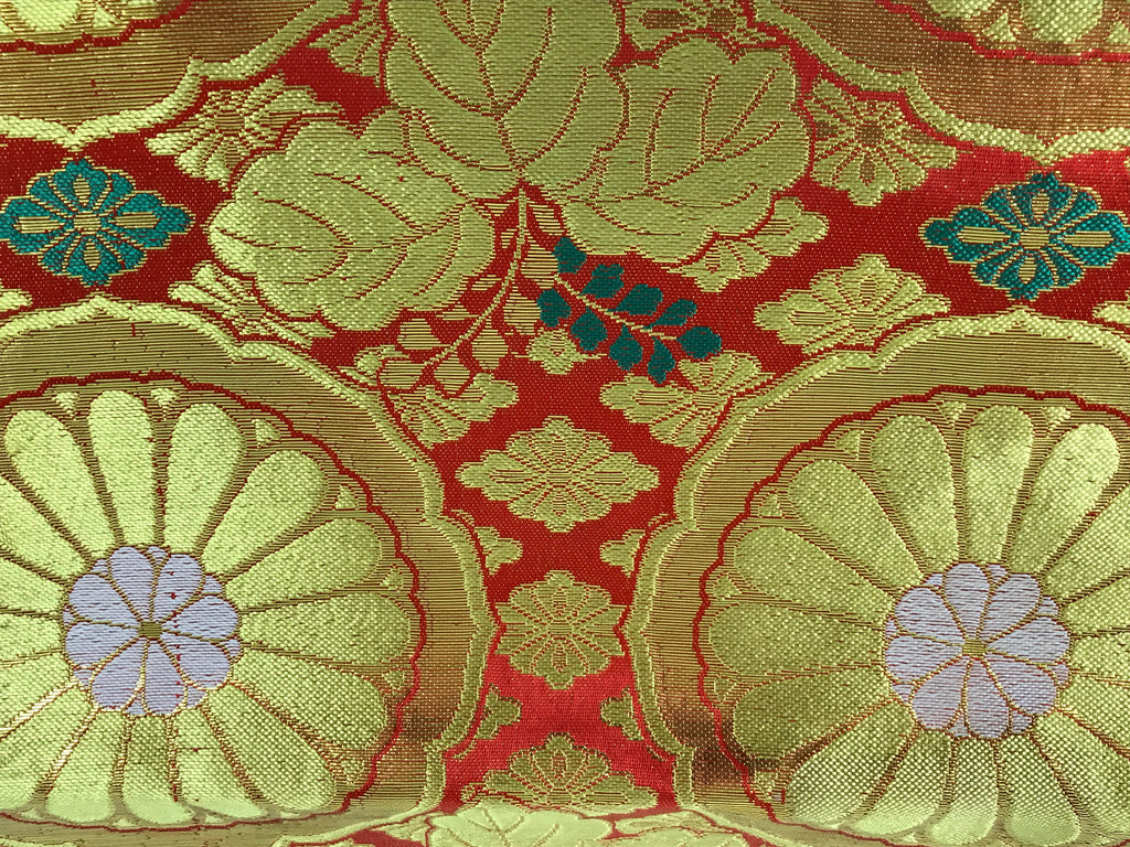 Japanese Buddhist Altar Silk Table Cloth Uchishiki Chrysanthemum Red Gold UC22