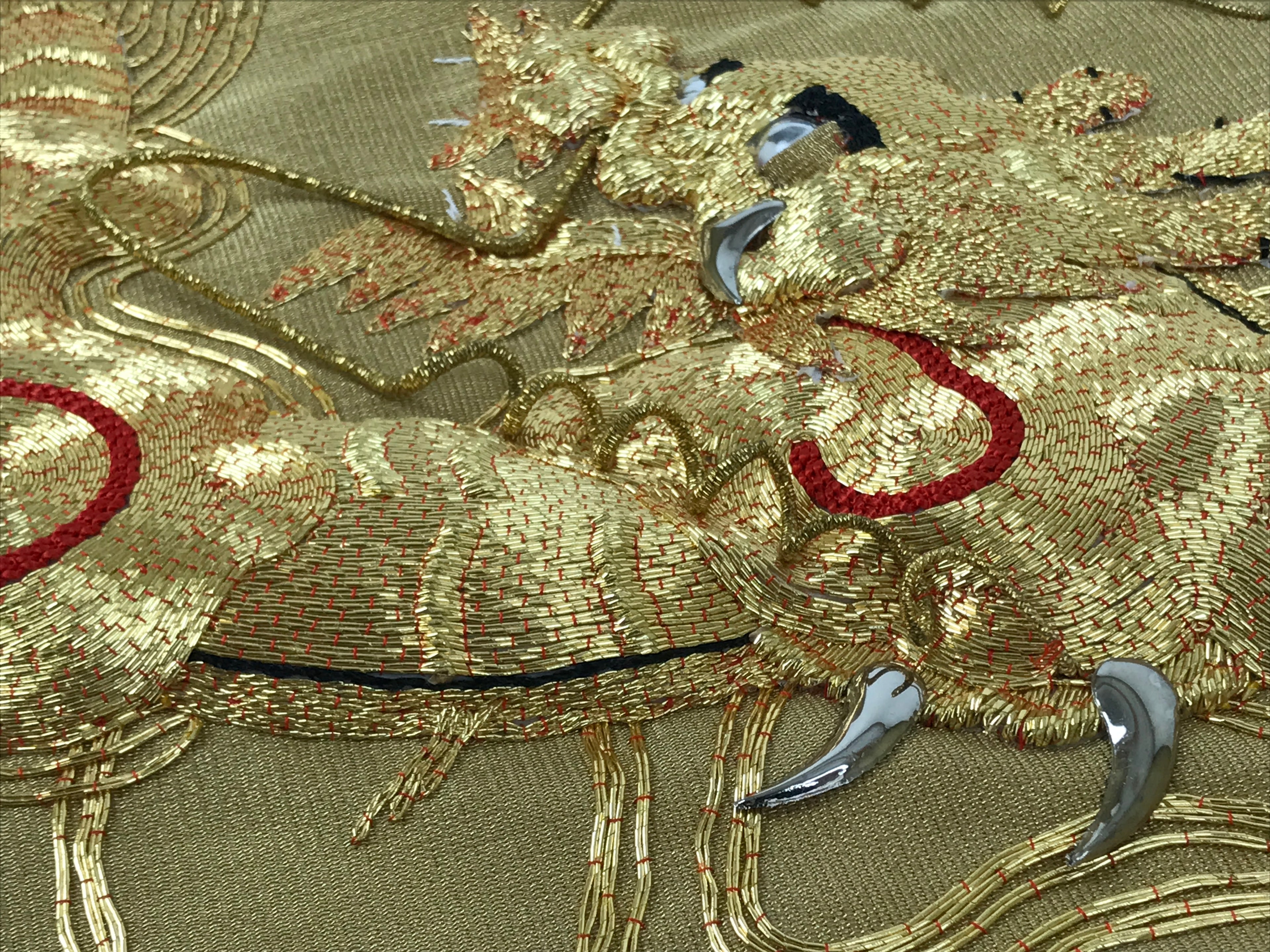 Japanese Buddhist Altar Silk Table Cloth Uchishiki Embroidered Gold Dragon UC40