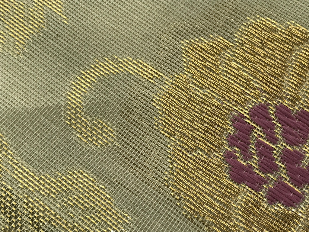 Japanese Buddhist Altar Silk Table Cloth Uchishiki Gold Peony Flower Green UC36