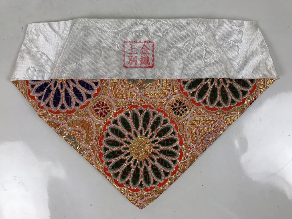 Japanese Buddhist Altar Silk Table Cloth Uchishiki Orange Gold Kiku Flower UC37