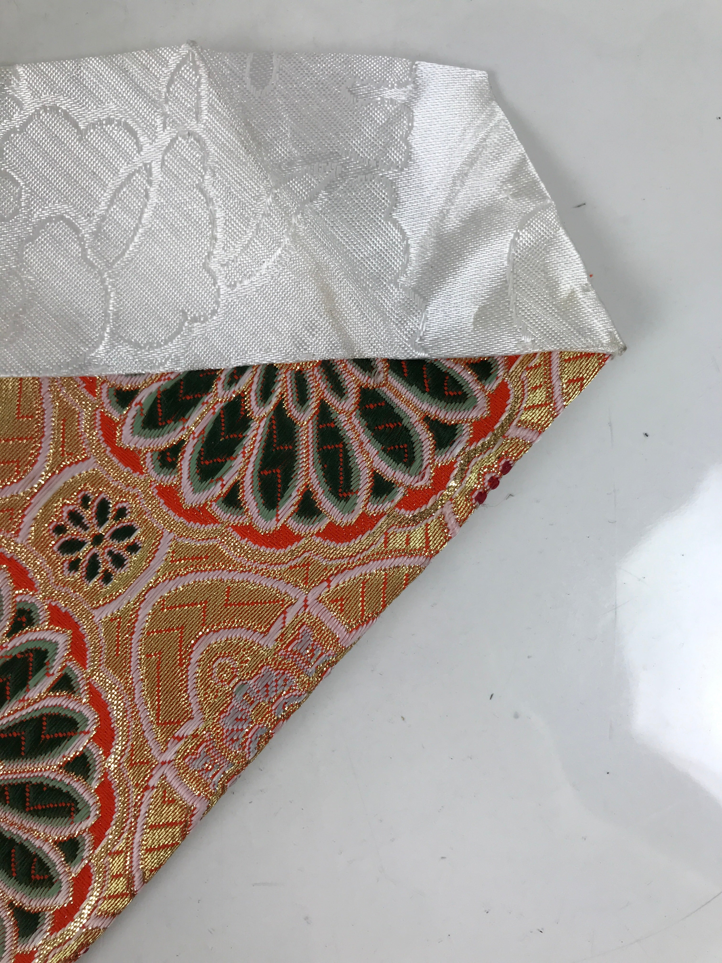 Japanese Buddhist Altar Silk Table Cloth Uchishiki Orange Gold Kiku Flower UC37