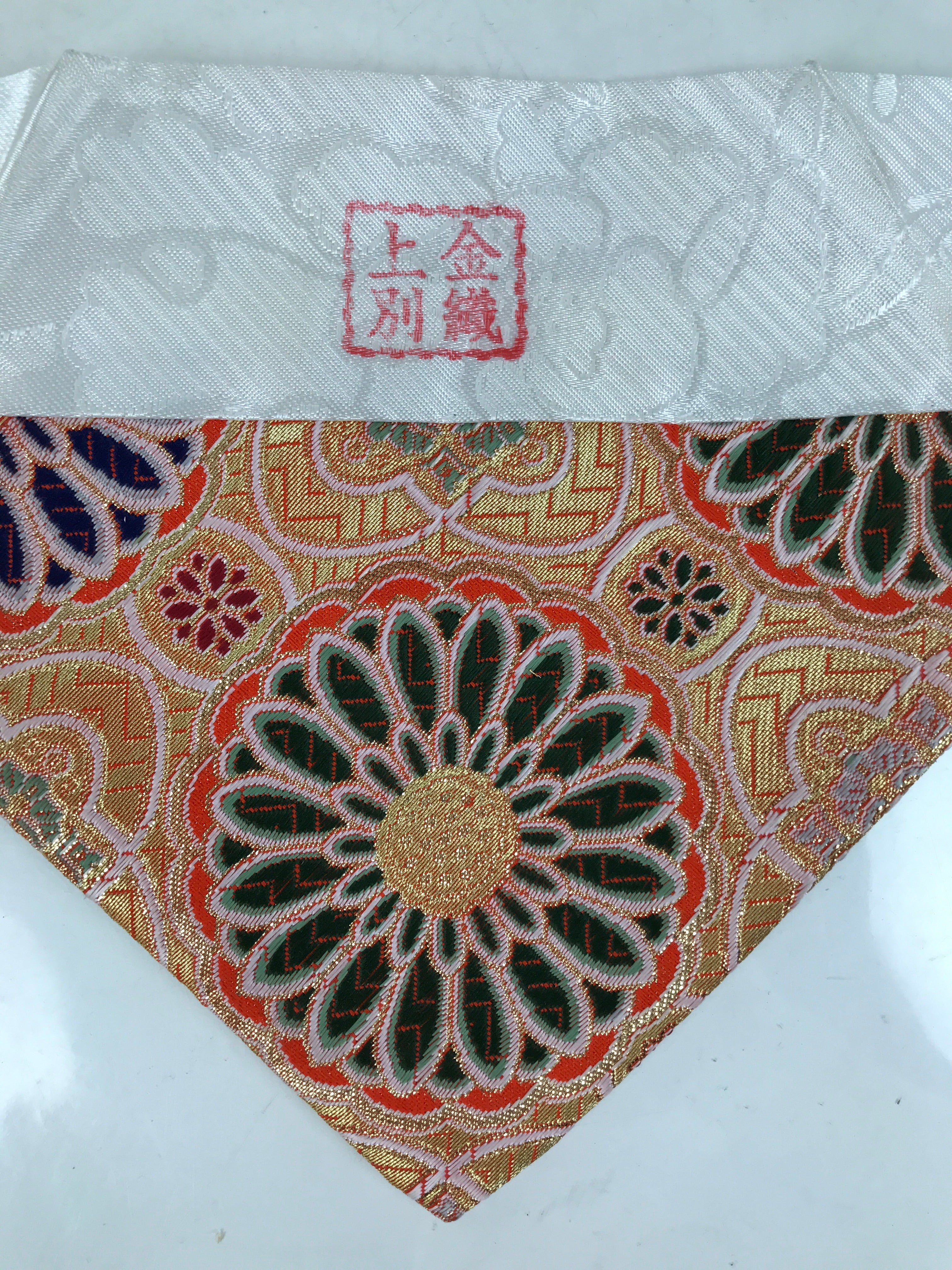 Japanese Buddhist Altar Silk Table Cloth Uchishiki Orange Gold Kiku Flower UC37