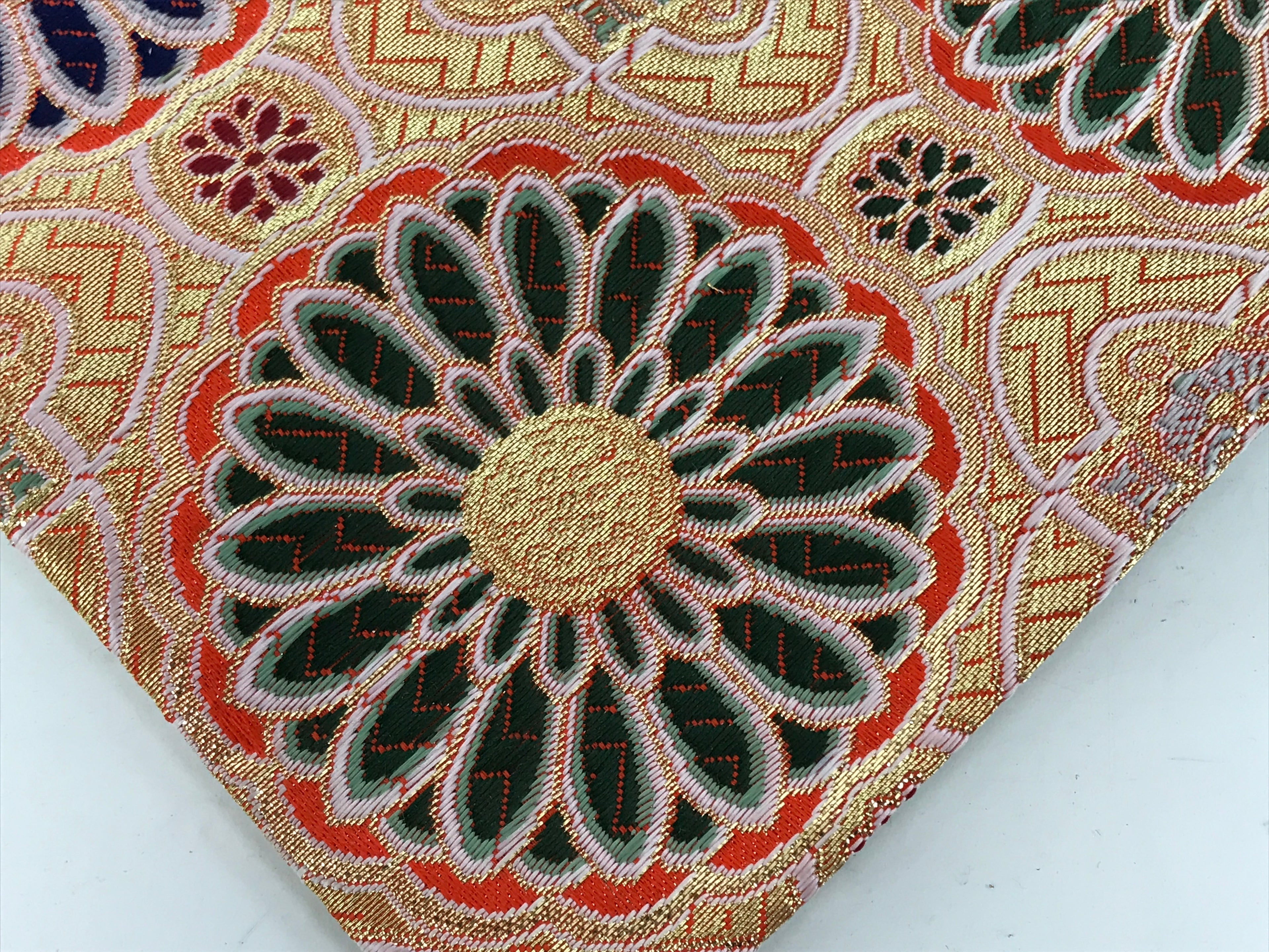 Japanese Buddhist Altar Silk Table Cloth Uchishiki Orange Gold Kiku Flower UC37