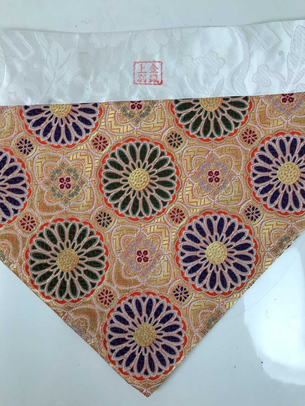 Japanese Buddhist Altar Silk Table Cloth Uchishiki Orange Gold Kiku Flower UC38