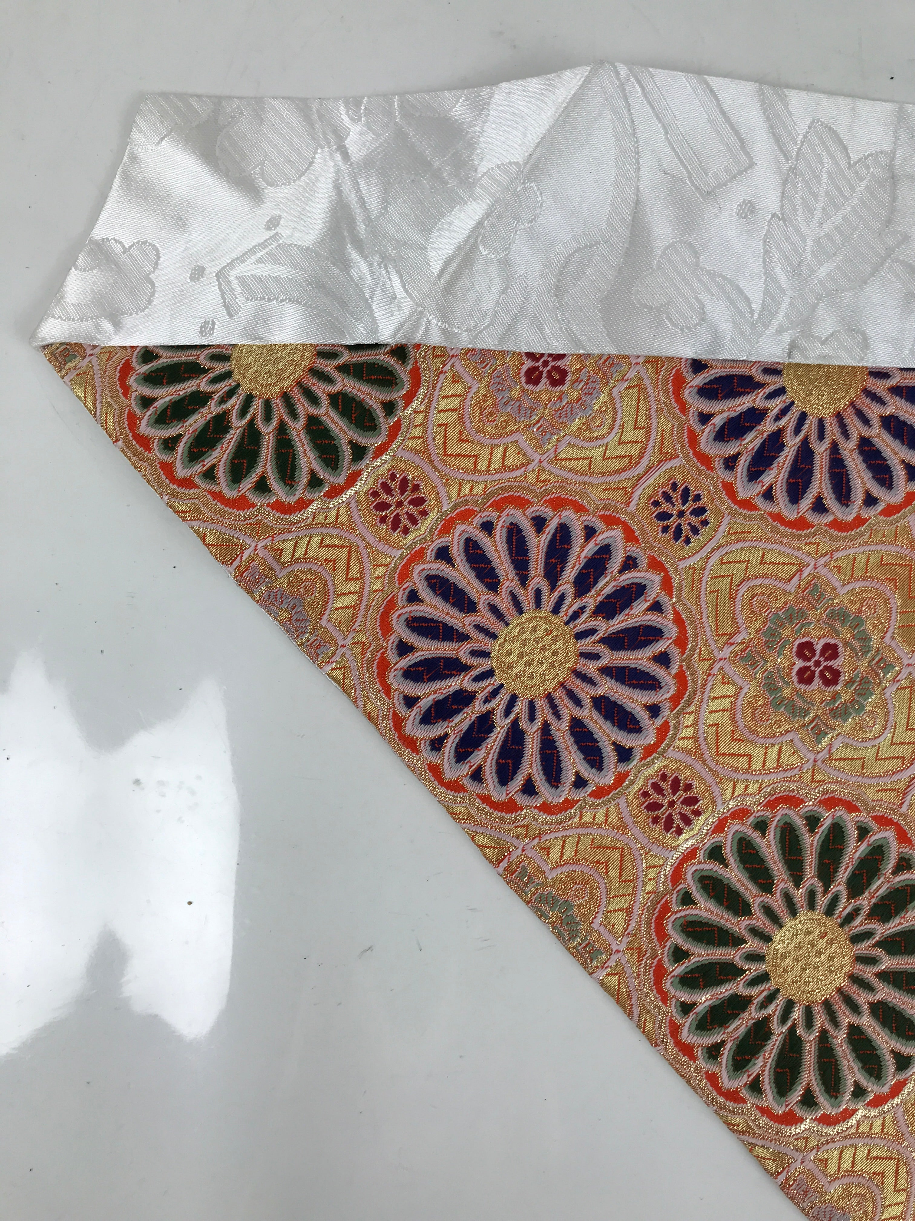Japanese Buddhist Altar Silk Table Cloth Uchishiki Orange Gold Kiku Flower UC38