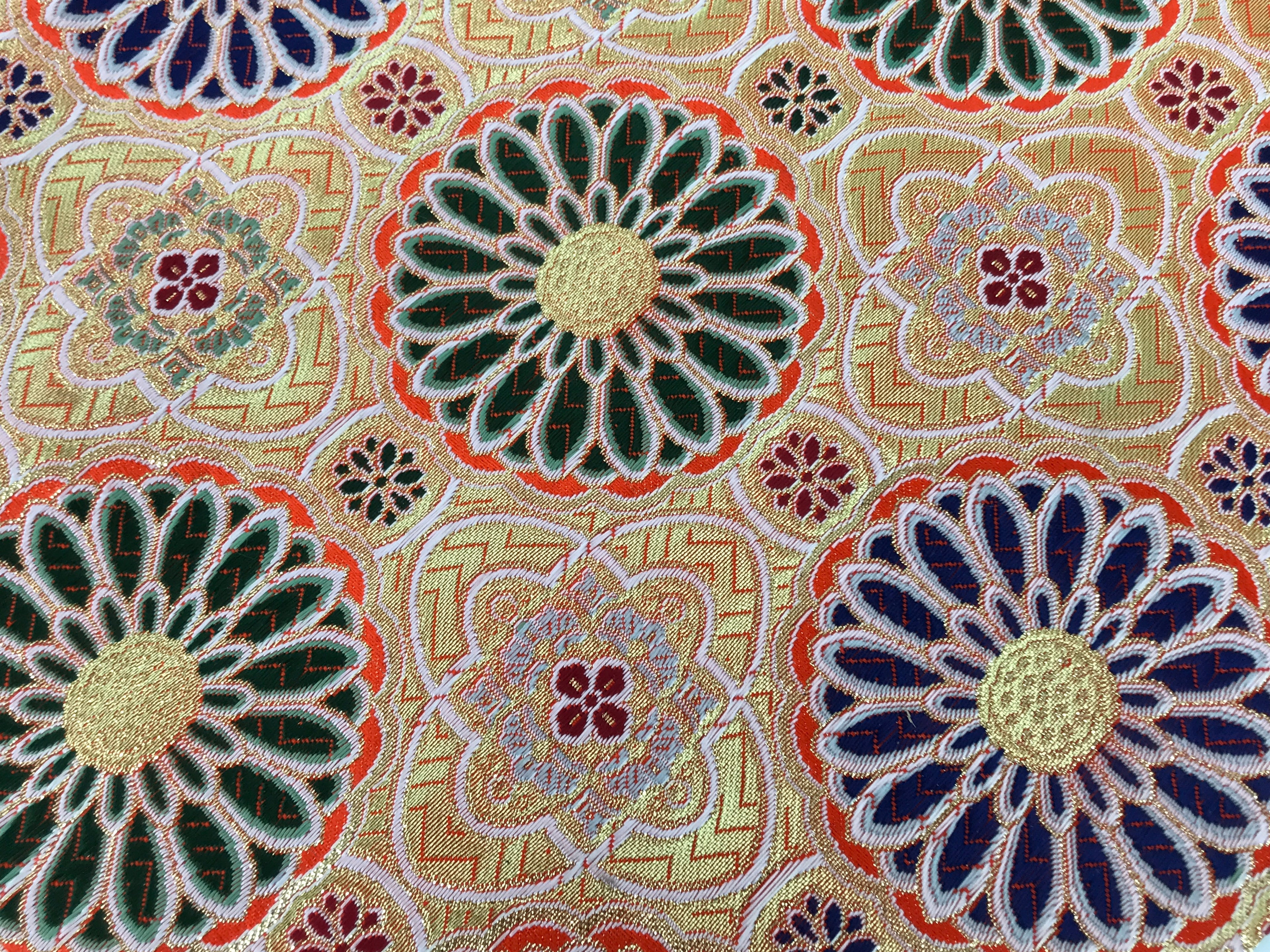 Japanese Buddhist Altar Silk Table Cloth Uchishiki Orange Gold Kiku Flower UC38