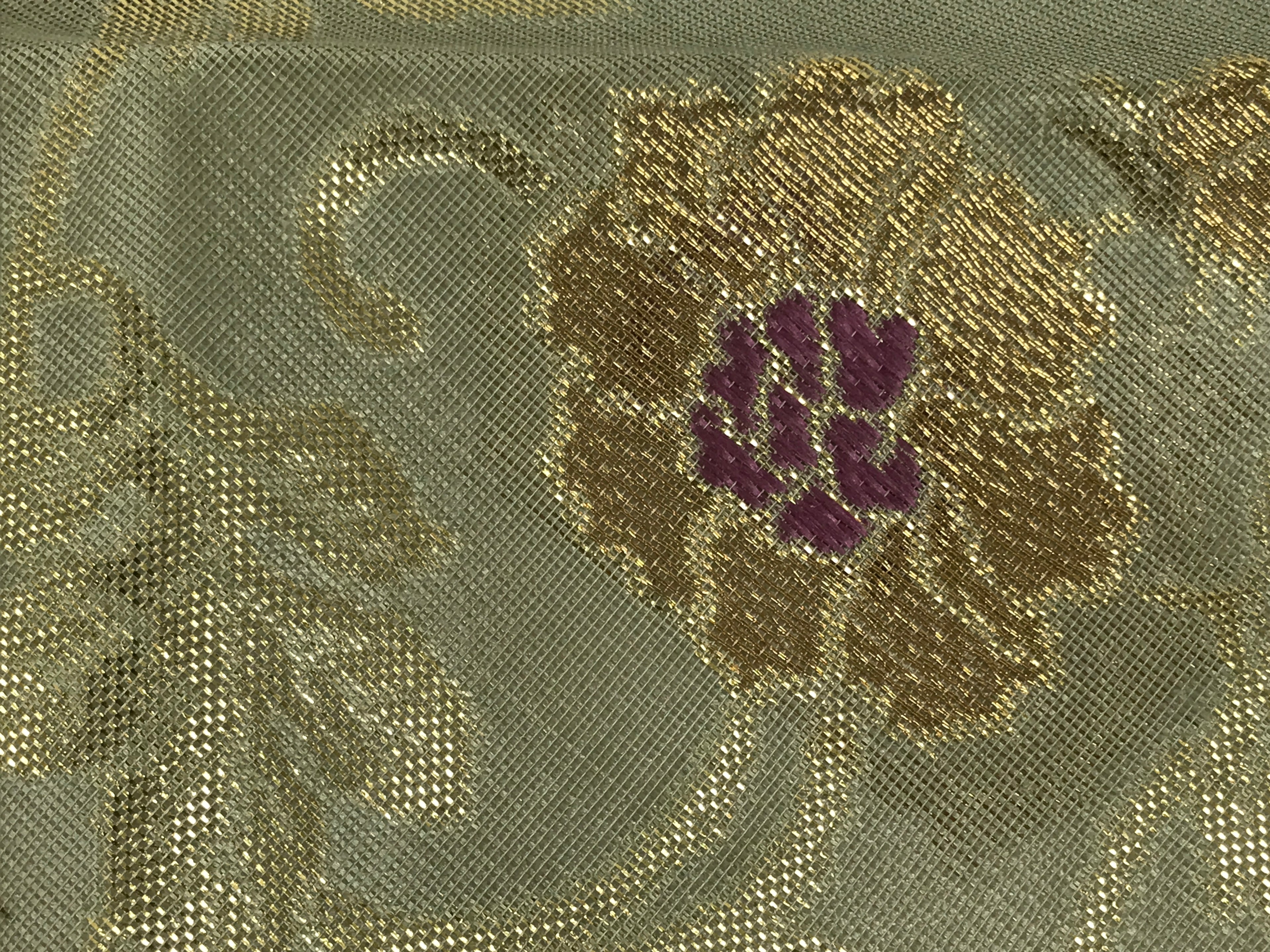Japanese Buddhist Altar Silk Table Cloth Uchishiki Peony Kiku Gold Green UC27