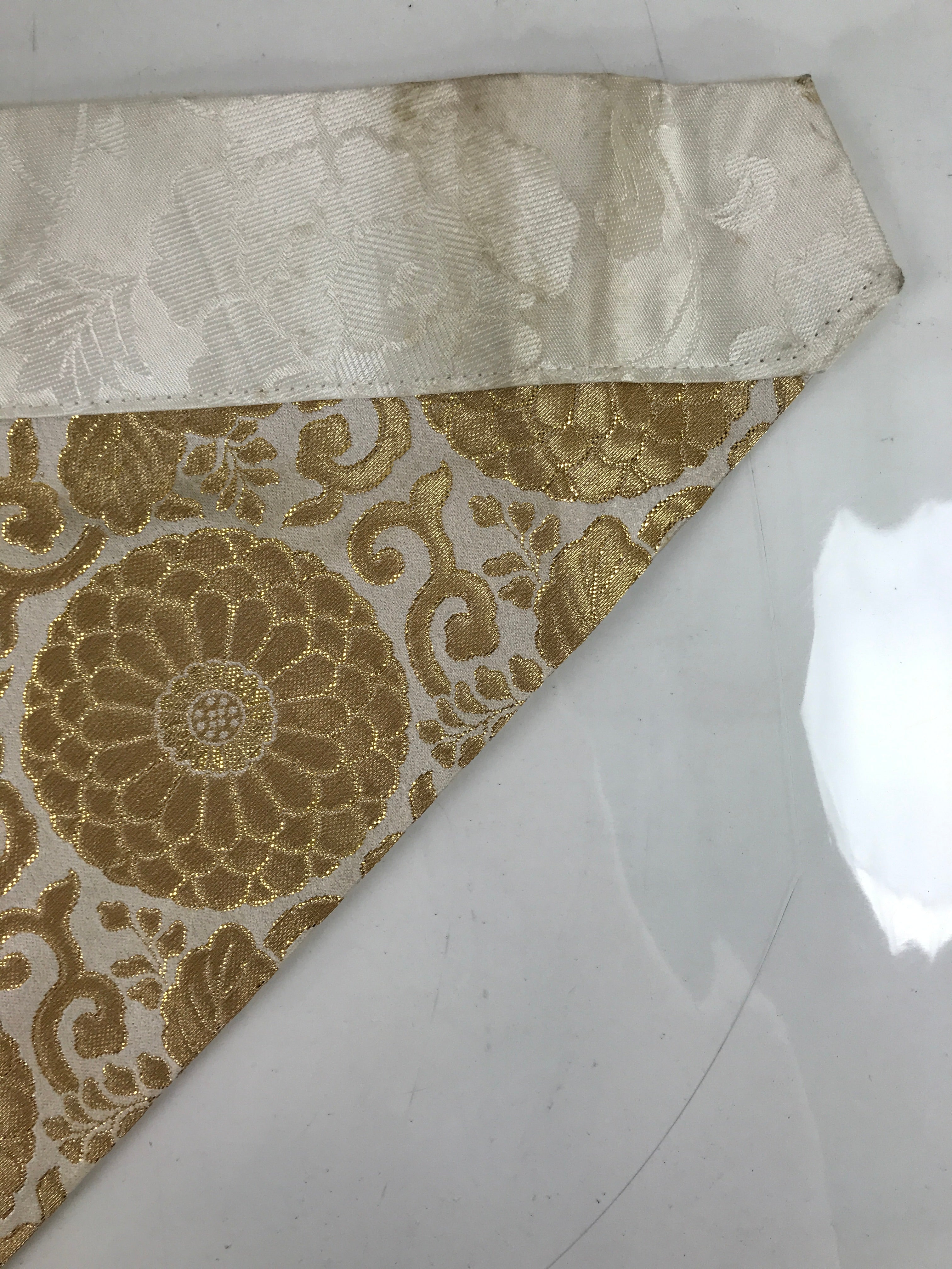Japanese Buddhist Altar Silk Table Cloth Uchishiki Vtg Chrysanthemum Gold BA314