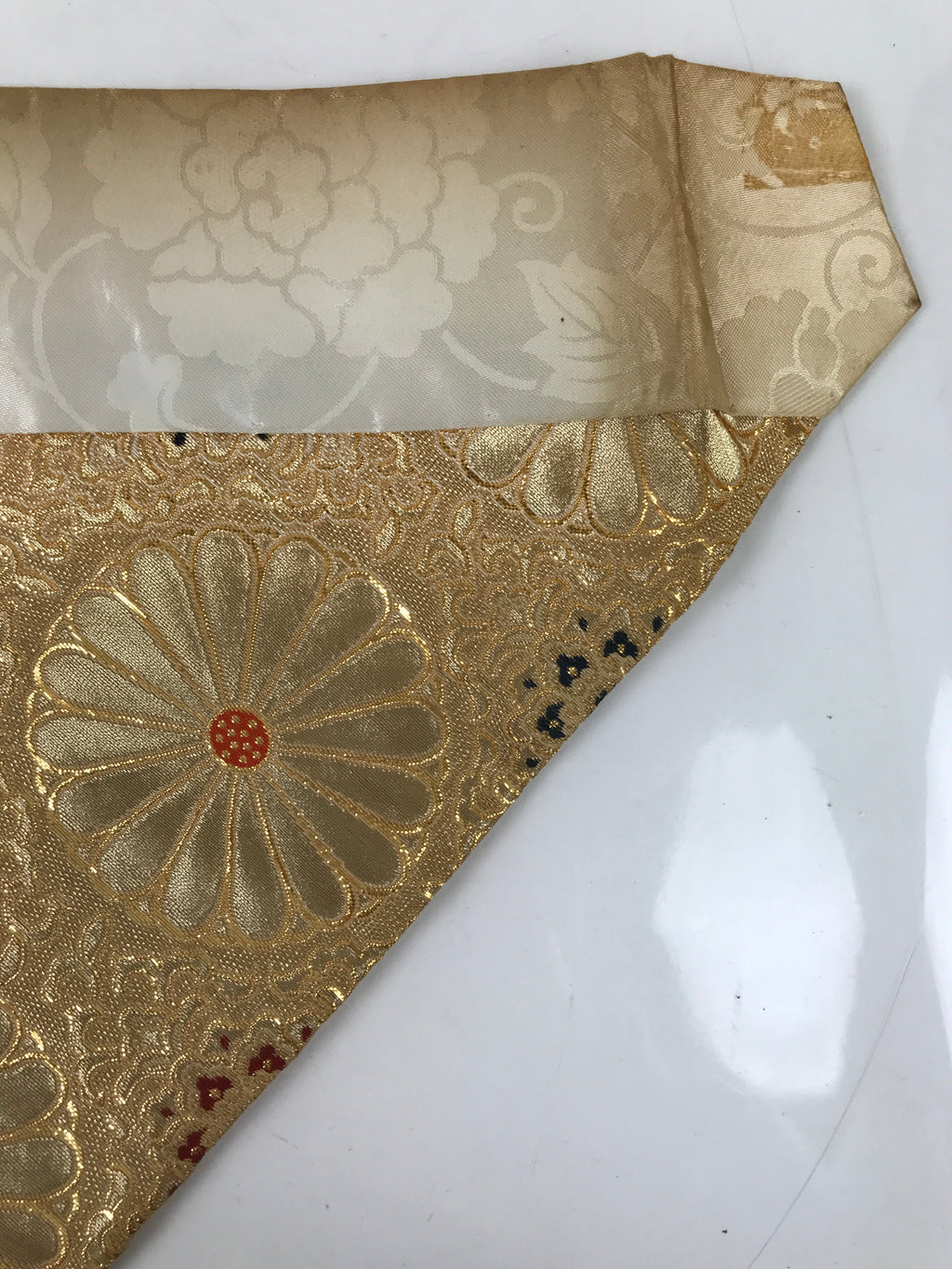 Japanese Buddhist Altar Silk Table Cloth Uchishiki Vtg Chrysanthemum Gold UC16