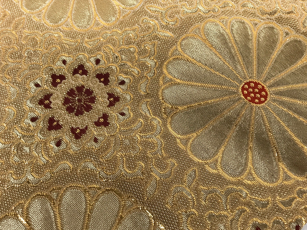 Japanese Buddhist Altar Silk Table Cloth Uchishiki Vtg Chrysanthemum Gold UC16