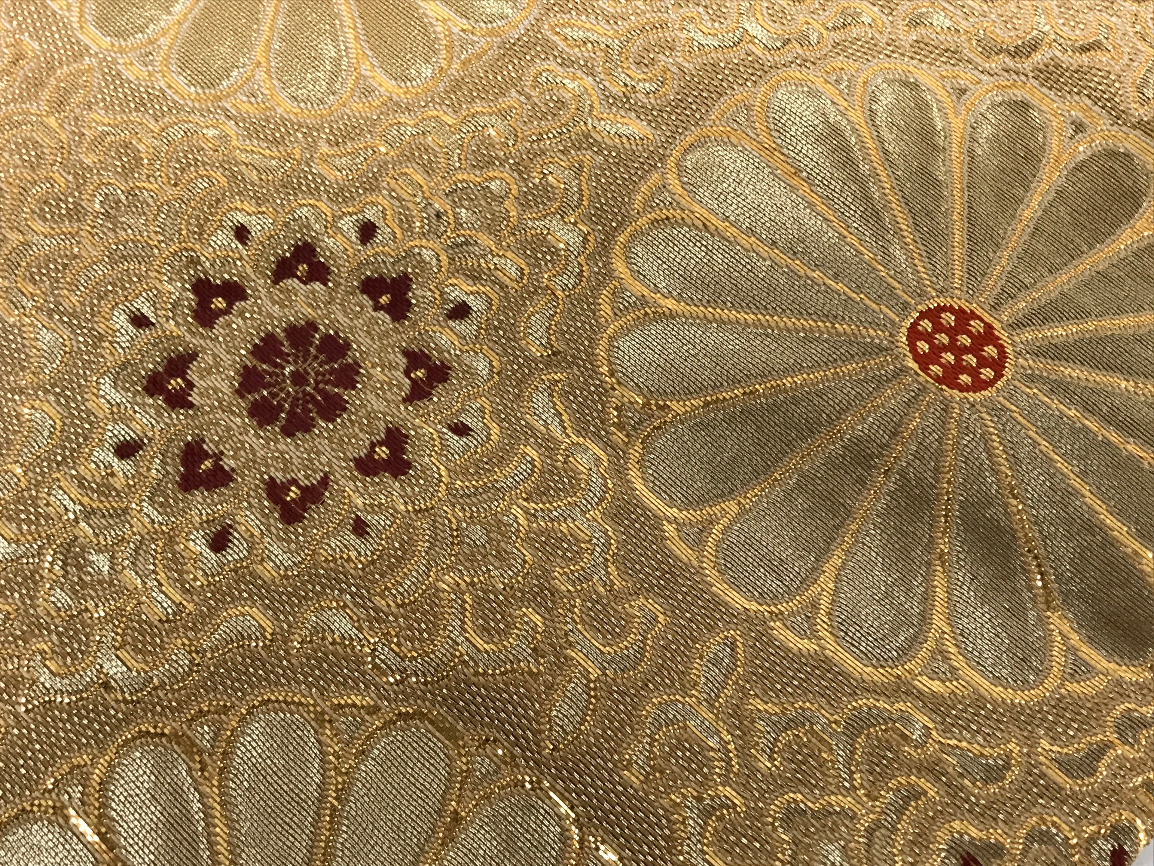 Japanese Buddhist Altar Silk Table Cloth Uchishiki Vtg Chrysanthemum Gold UC16