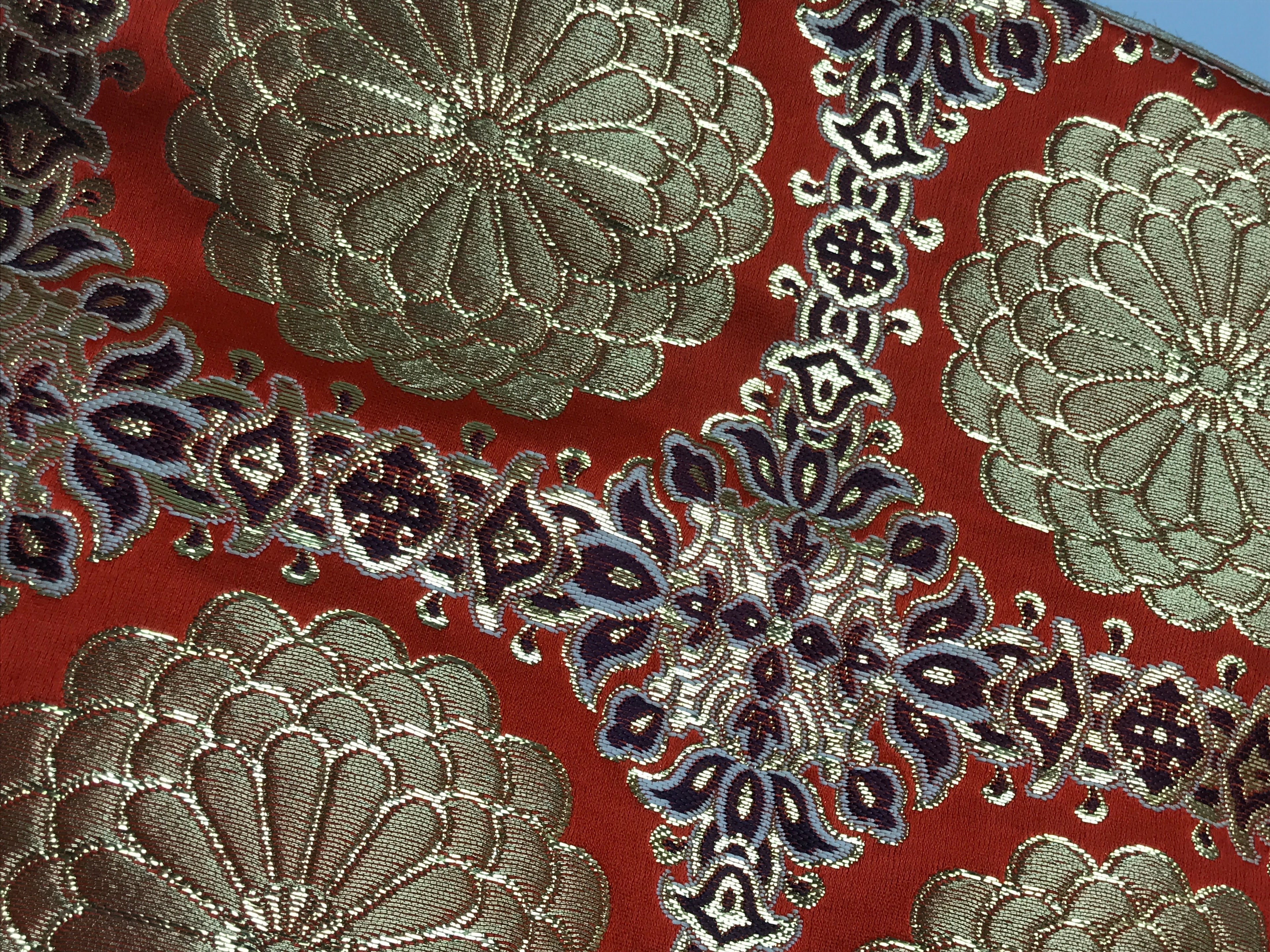 Japanese Buddhist Altar Silk Table Cloth Uchishiki Vtg Chrysanthemum Orange UC35