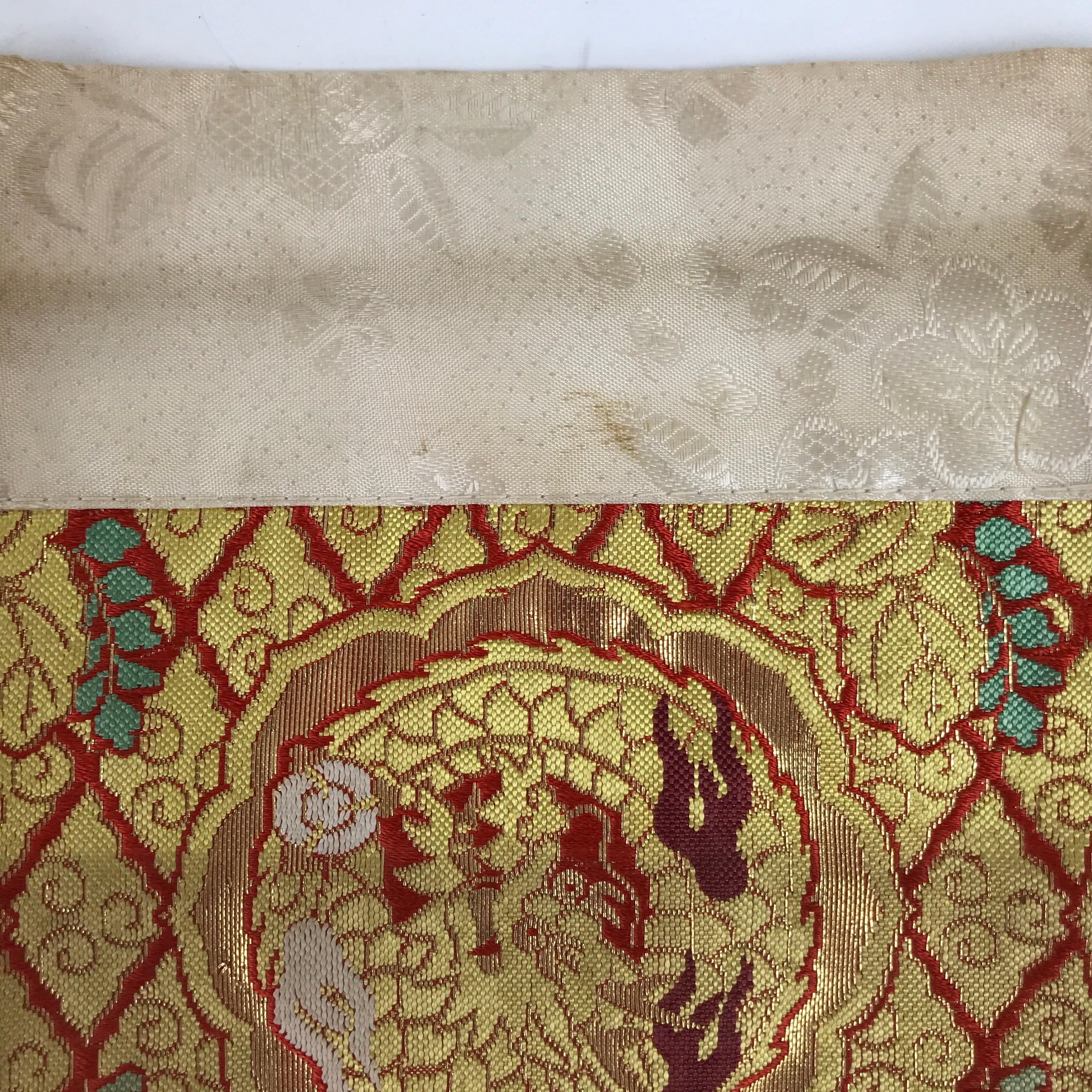 Japanese Buddhist Altar Silk Table Cloth Uchishiki Vtg Dragon Gold Red BA368