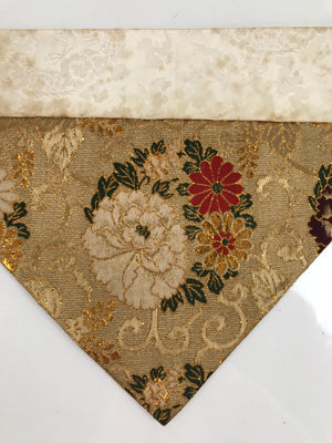 Japanese Buddhist Altar Silk Table Cloth Uchishiki Vtg Gold Flower Leaf UC11