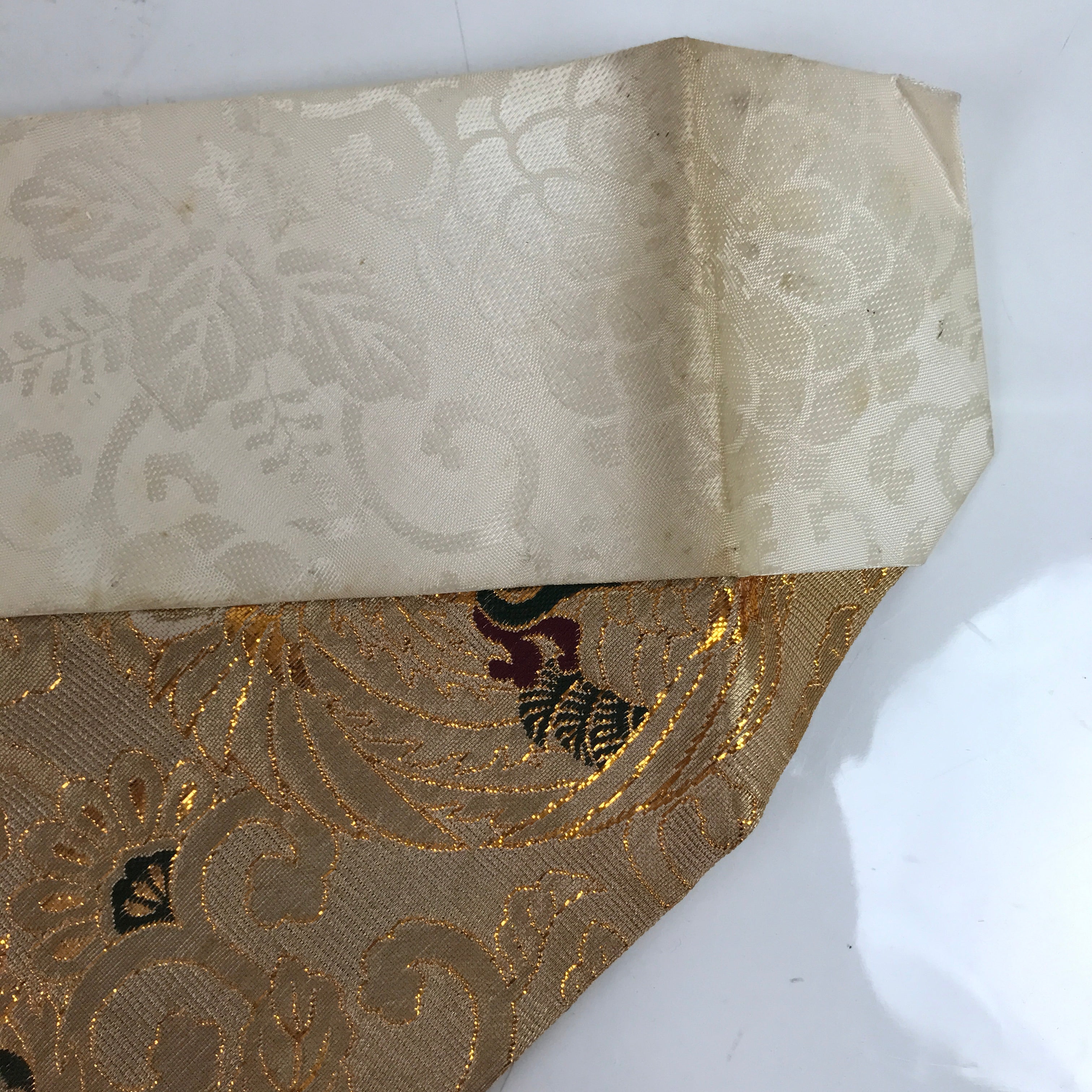 Japanese Buddhist Altar Silk Table Cloth Uchishiki Vtg Ho-Oh Bird Gold Red BA366