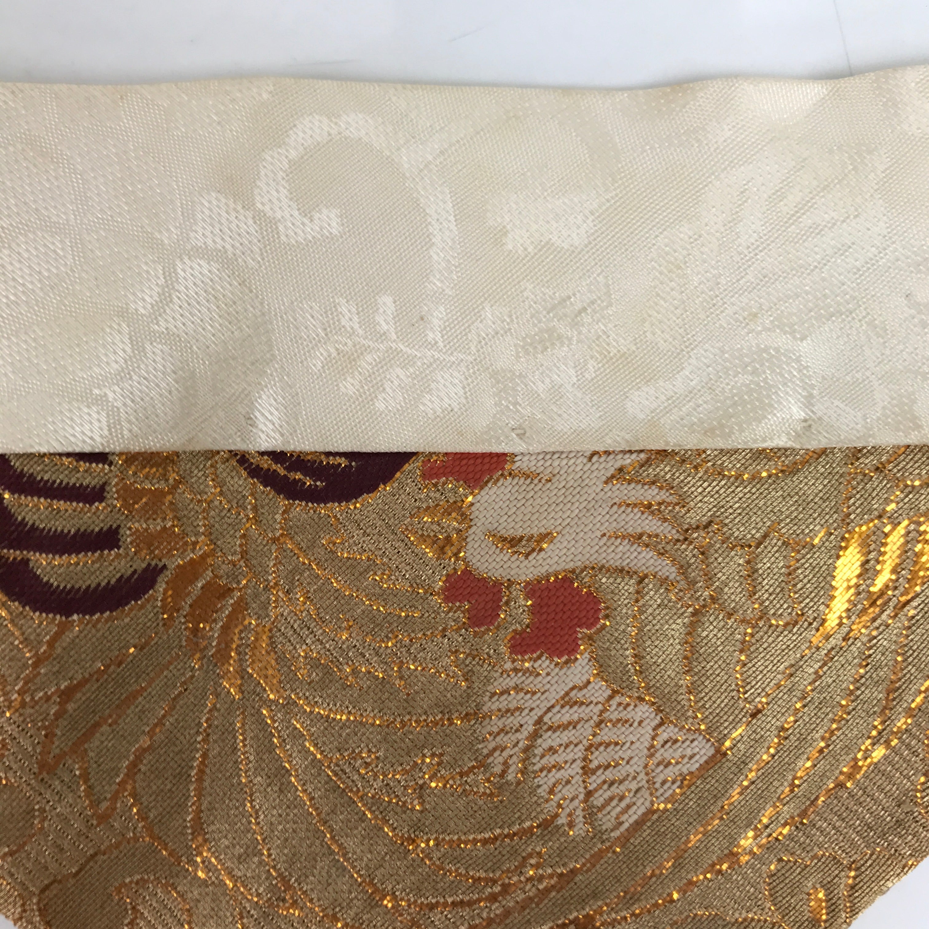 Japanese Buddhist Altar Silk Table Cloth Uchishiki Vtg Ho-Oh Bird Gold Red BA369