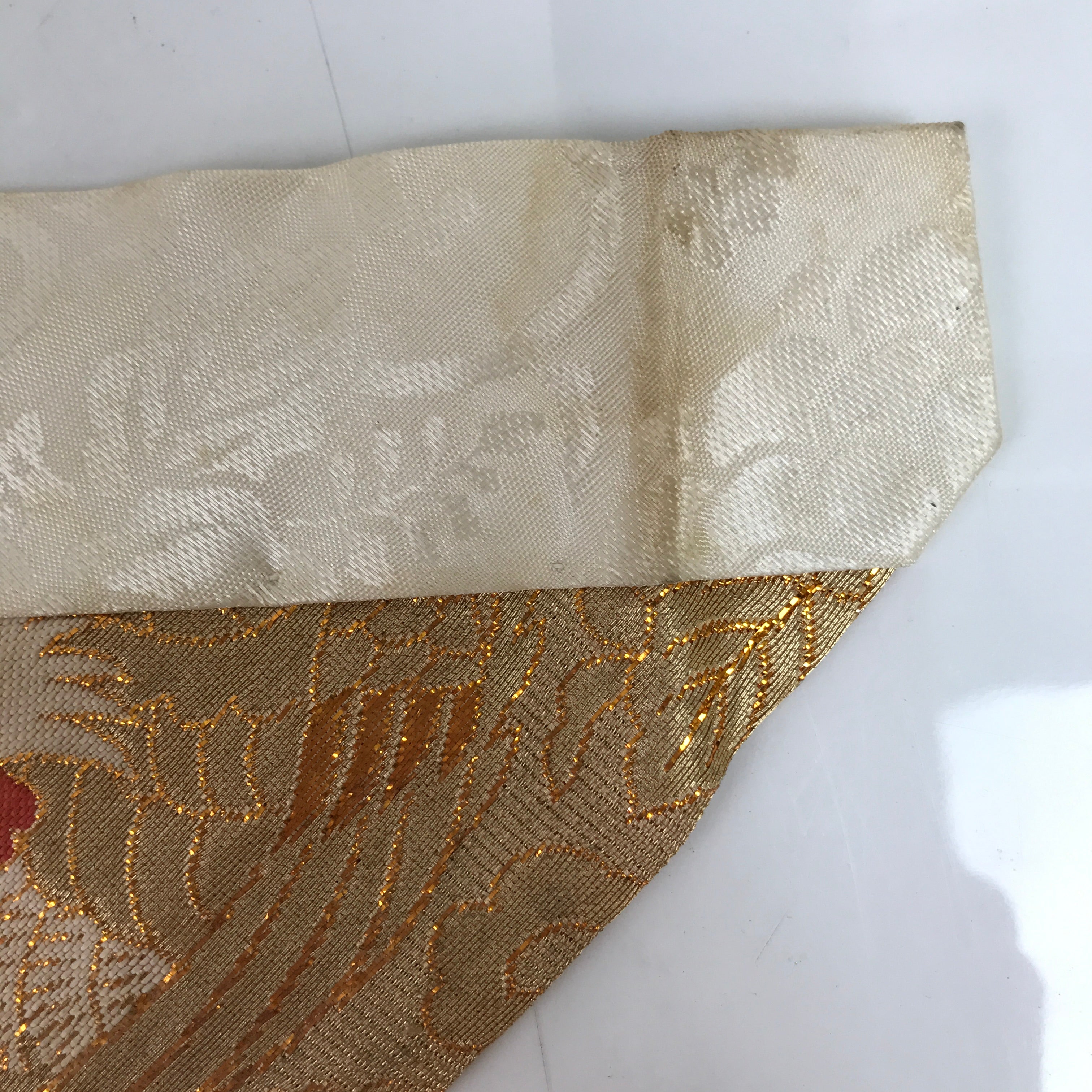 Japanese Buddhist Altar Silk Table Cloth Uchishiki Vtg Ho-Oh Bird Gold Red BA369