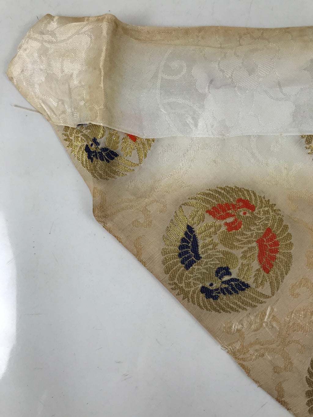 Japanese Buddhist Altar Silk Table Cloth Uchishiki Vtg Ho-Oh Bird Gold Red UC17