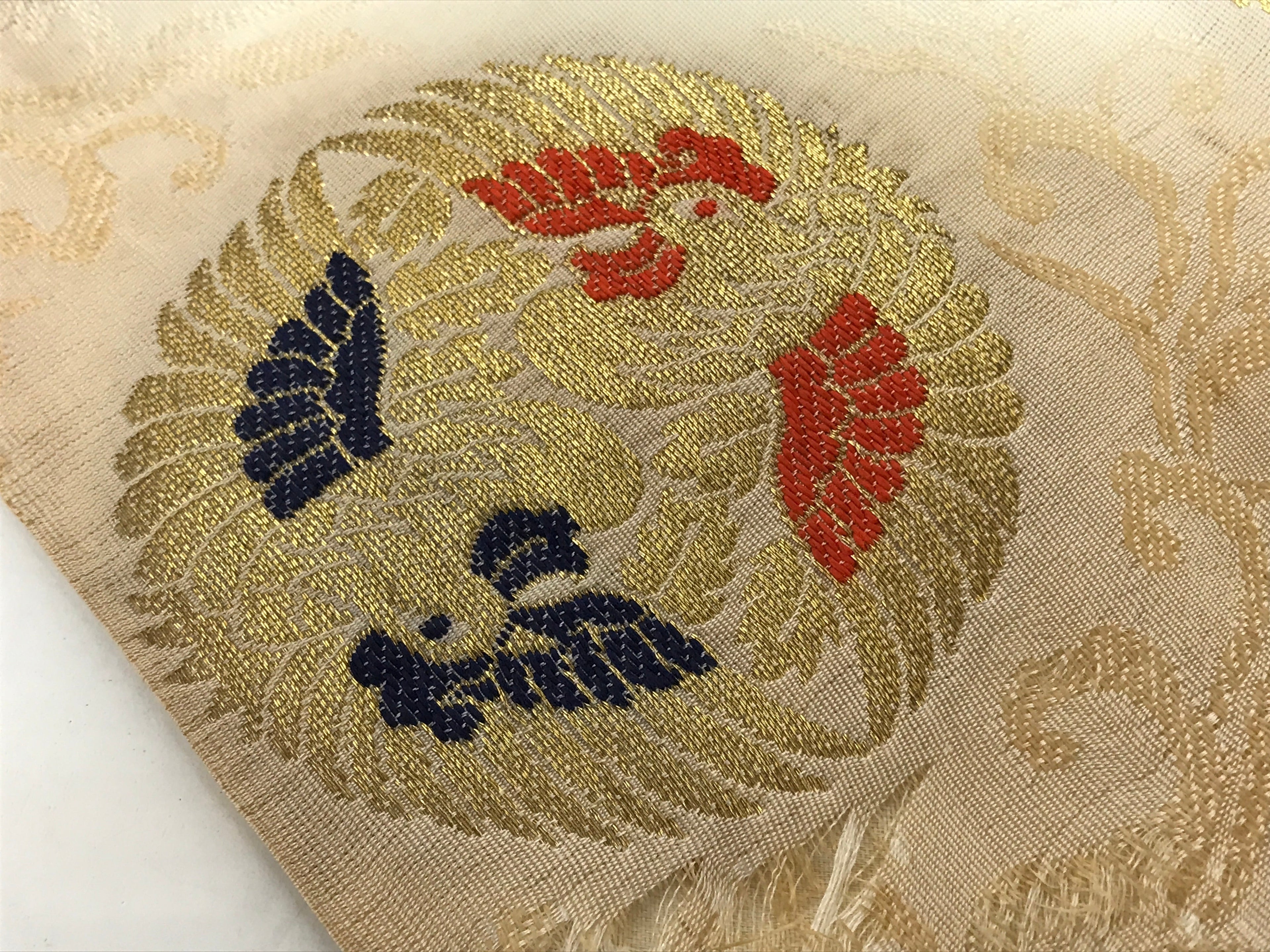 Japanese Buddhist Altar Silk Table Cloth Uchishiki Vtg Ho-Oh Bird Gold Red UC17