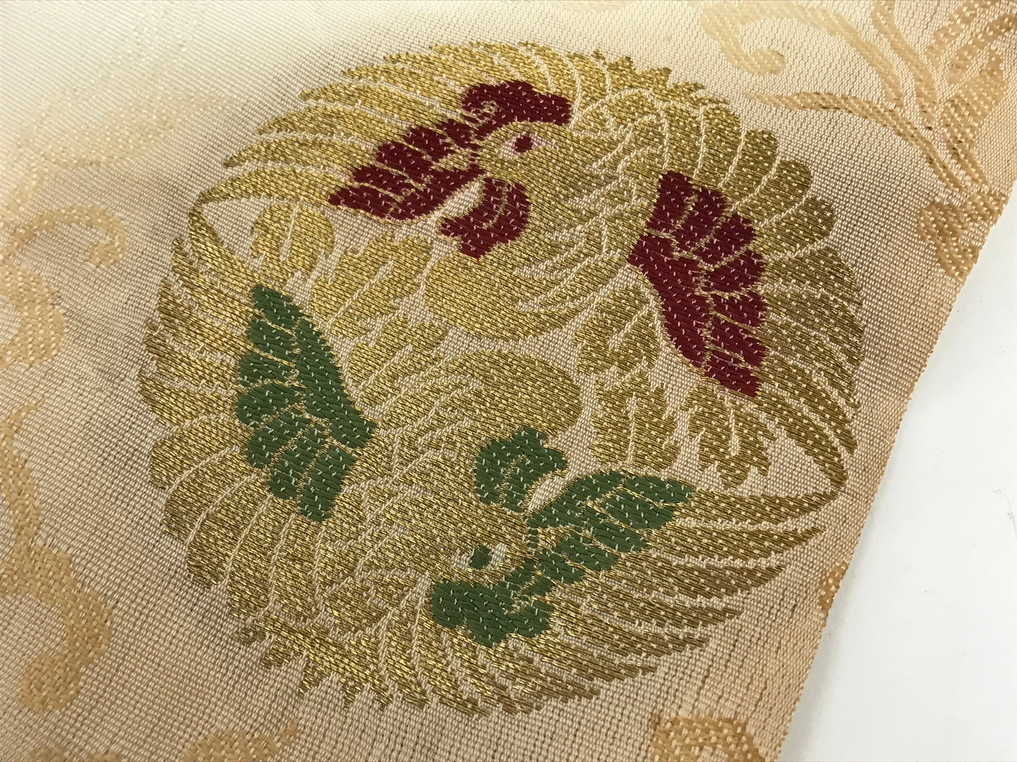 Japanese Buddhist Altar Silk Table Cloth Uchishiki Vtg Ho-Oh Bird Gold Red UC17