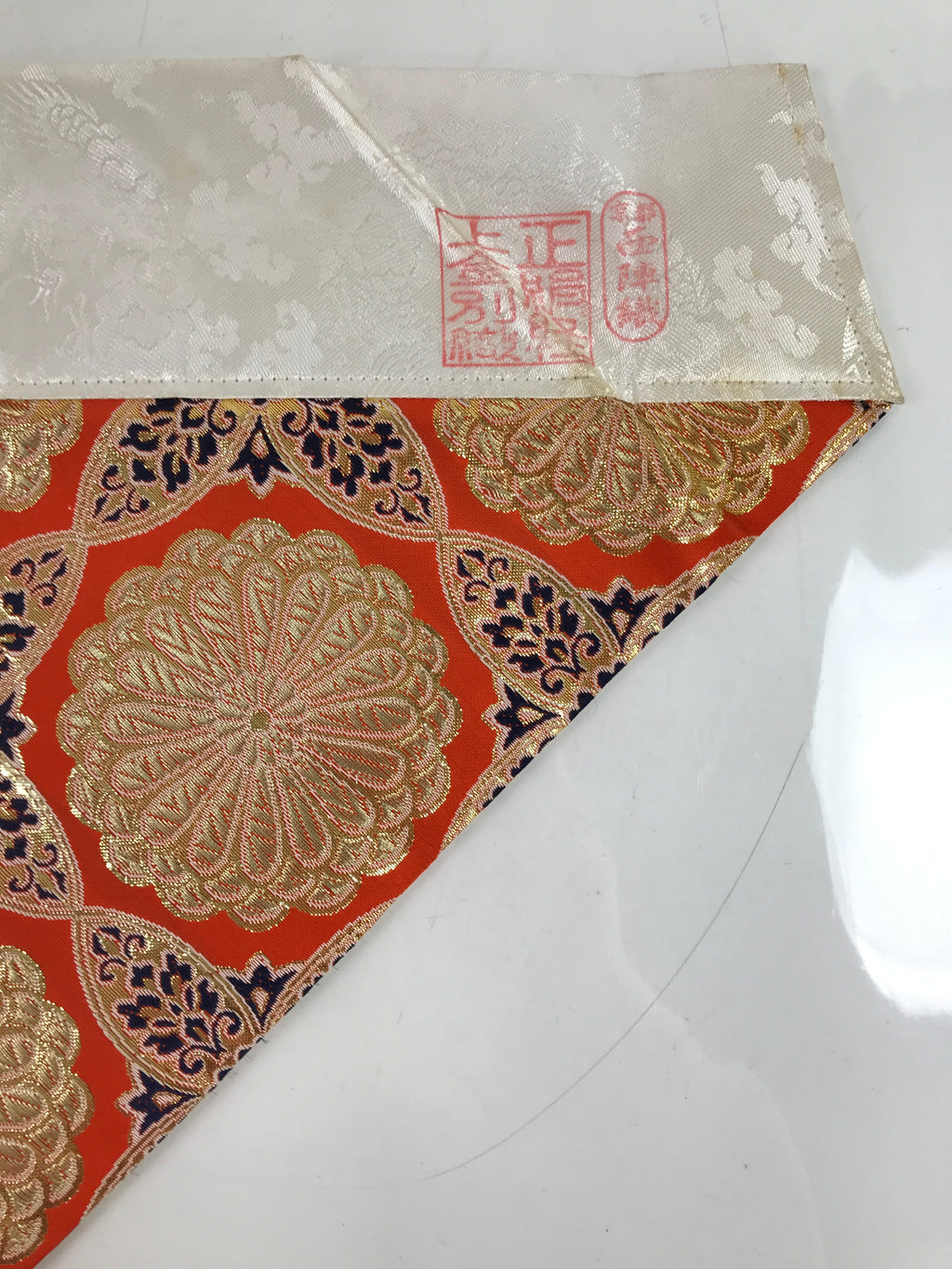 Japanese Buddhist Altar Silk Table Cloth Uchishiki Vtg Orange Gold Flower UC1