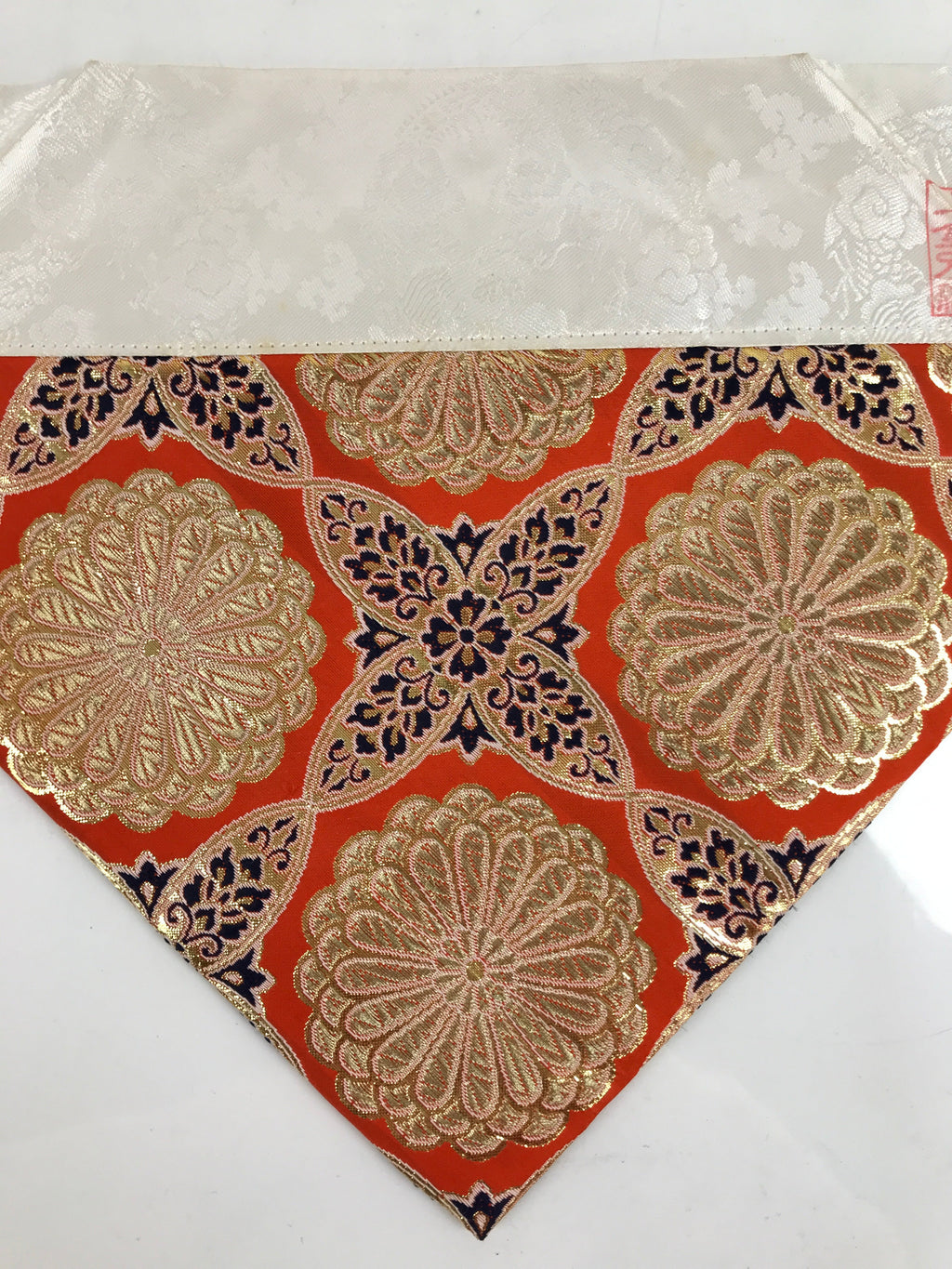 Japanese Buddhist Altar Silk Table Cloth Uchishiki Vtg Orange Gold Flower UC1
