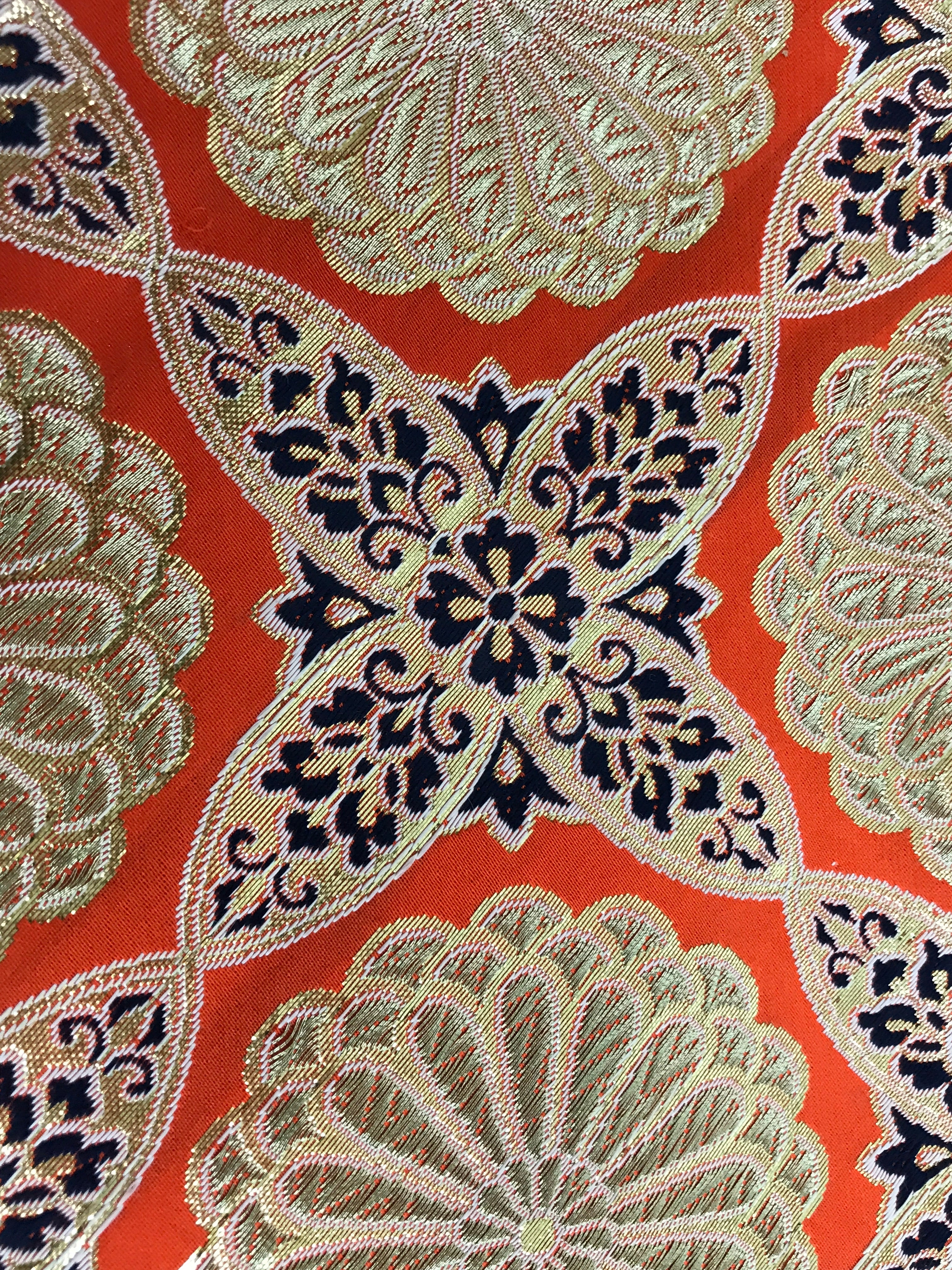 Japanese Buddhist Altar Silk Table Cloth Uchishiki Vtg Orange Gold Flower UC1