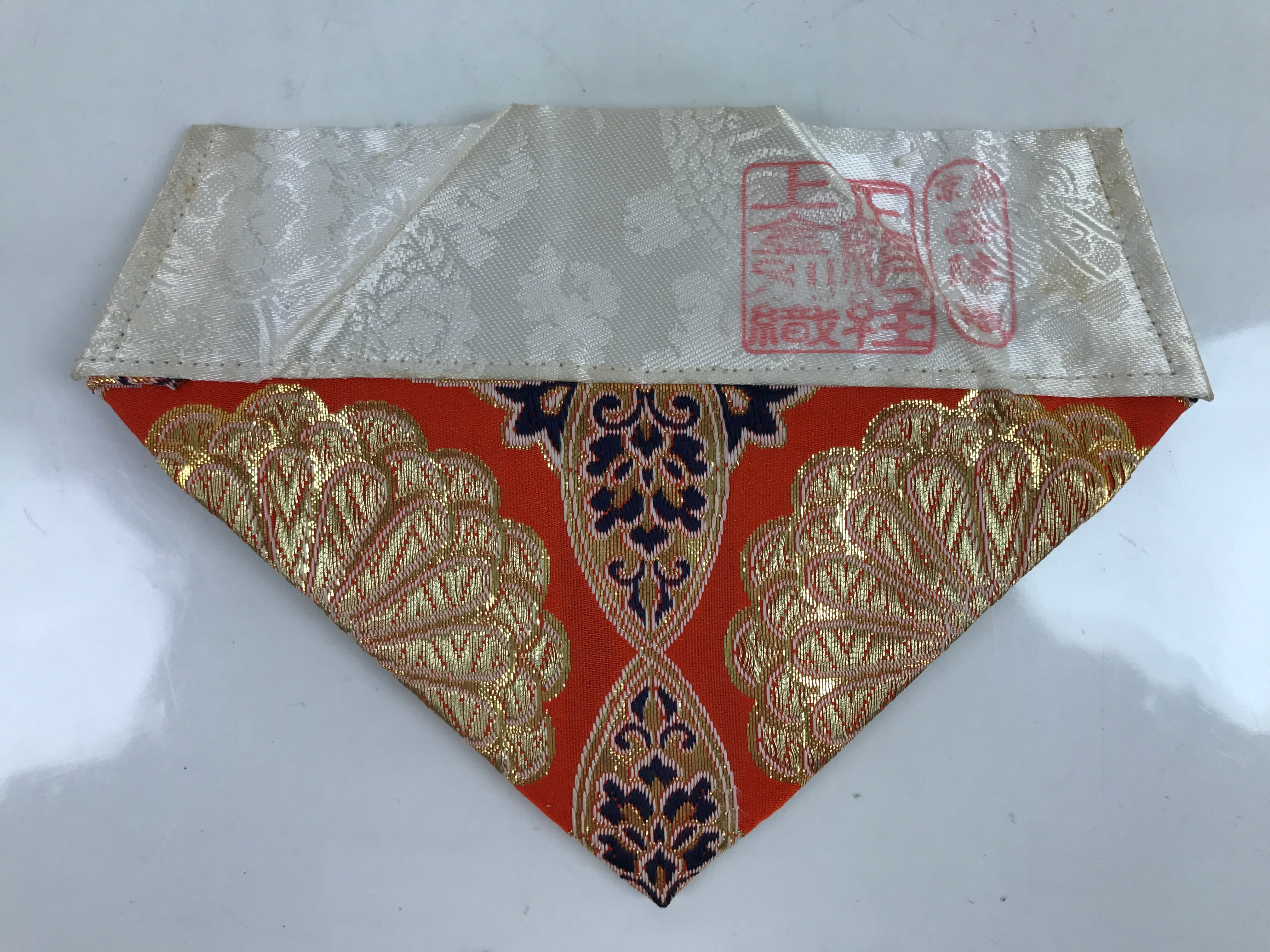 Japanese Buddhist Altar Silk Table Cloth Uchishiki Vtg Orange Gold Flower UC2