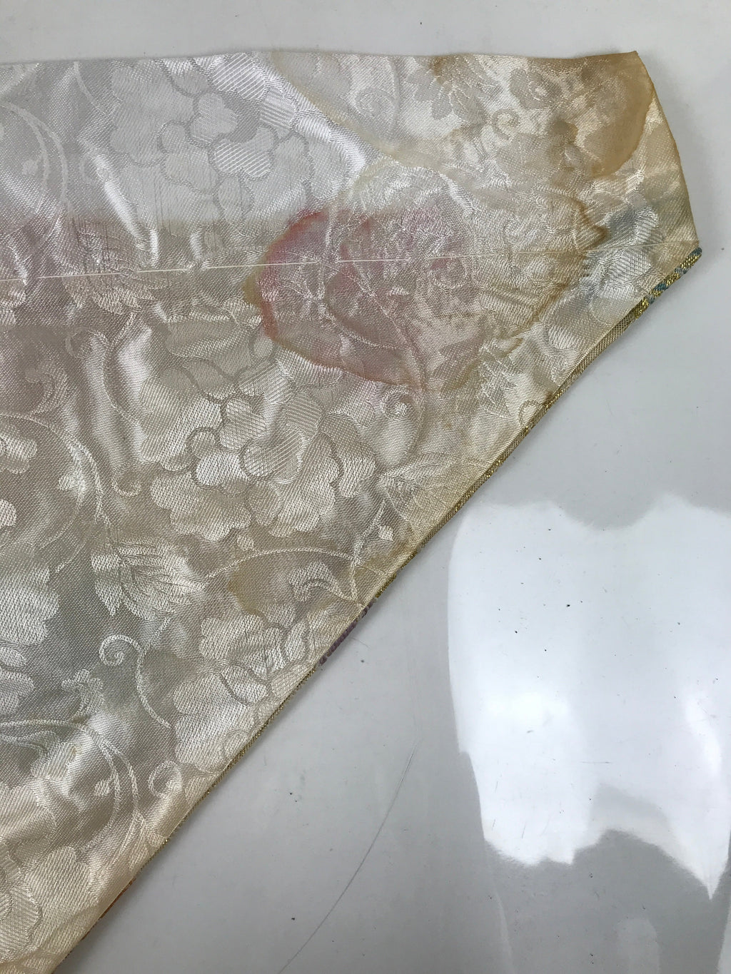 Japanese Buddhist Altar Silk Table Cloth Uchishiki Vtg Pastel Floral Beige UC17