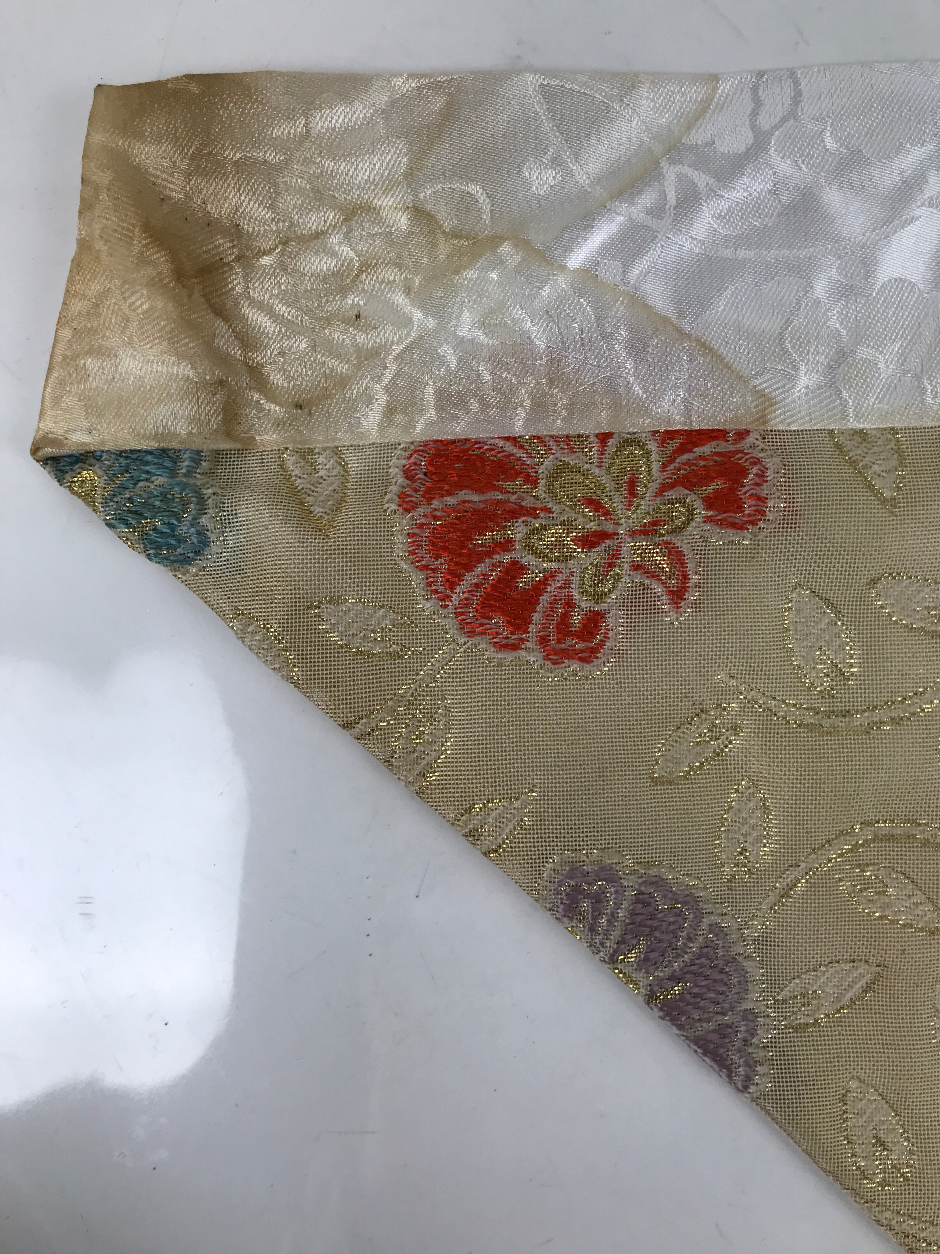 Japanese Buddhist Altar Silk Table Cloth Uchishiki Vtg Pastel Floral Beige UC17