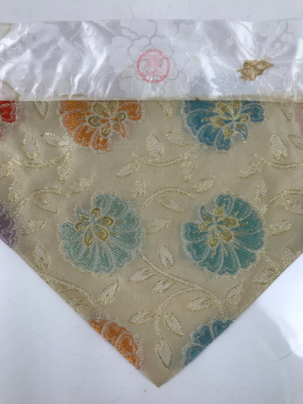 Japanese Buddhist Altar Silk Table Cloth Uchishiki Vtg Pastel Floral Beige UC17