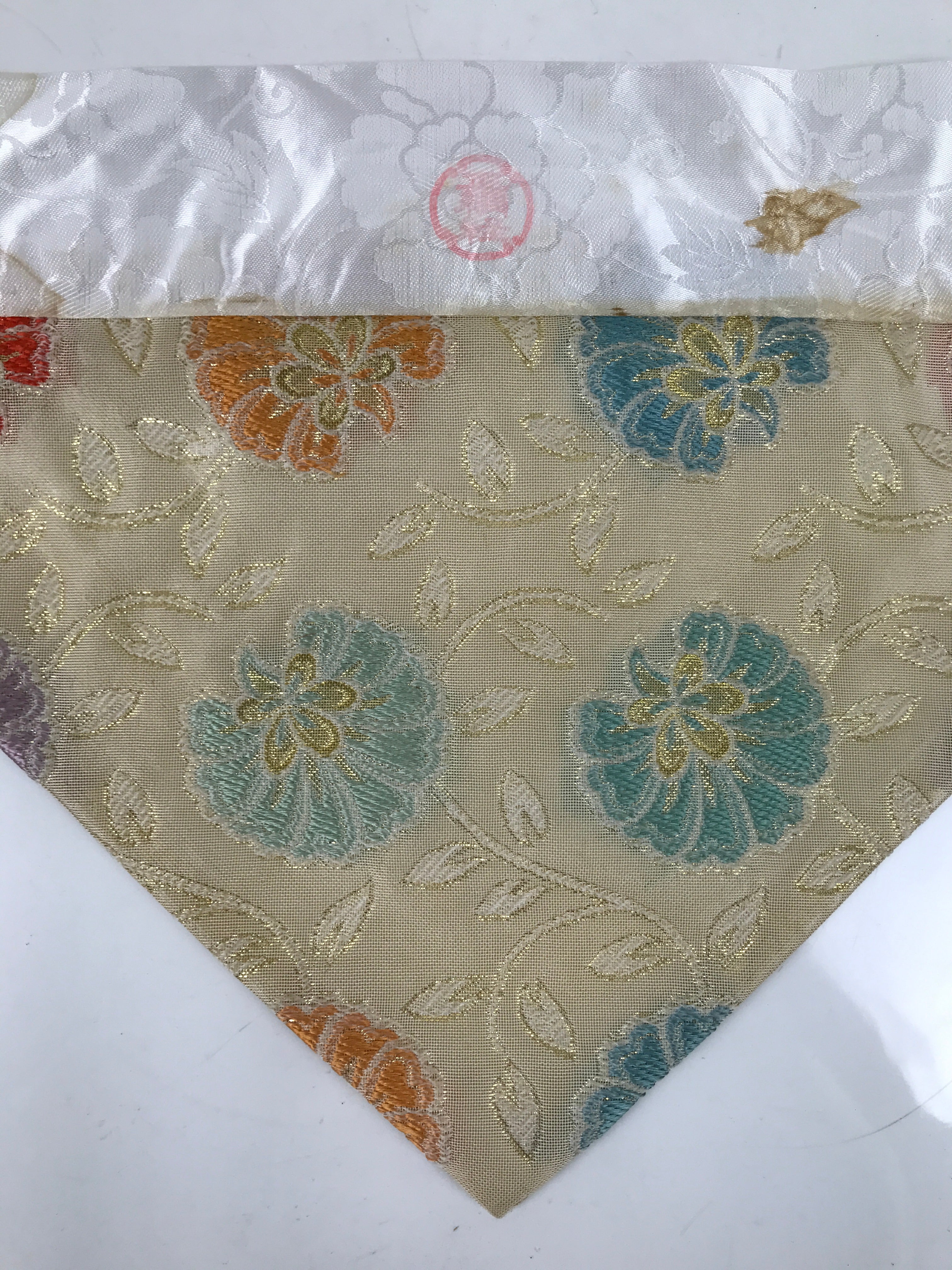 Japanese Buddhist Altar Silk Table Cloth Uchishiki Vtg Pastel Floral Beige UC17